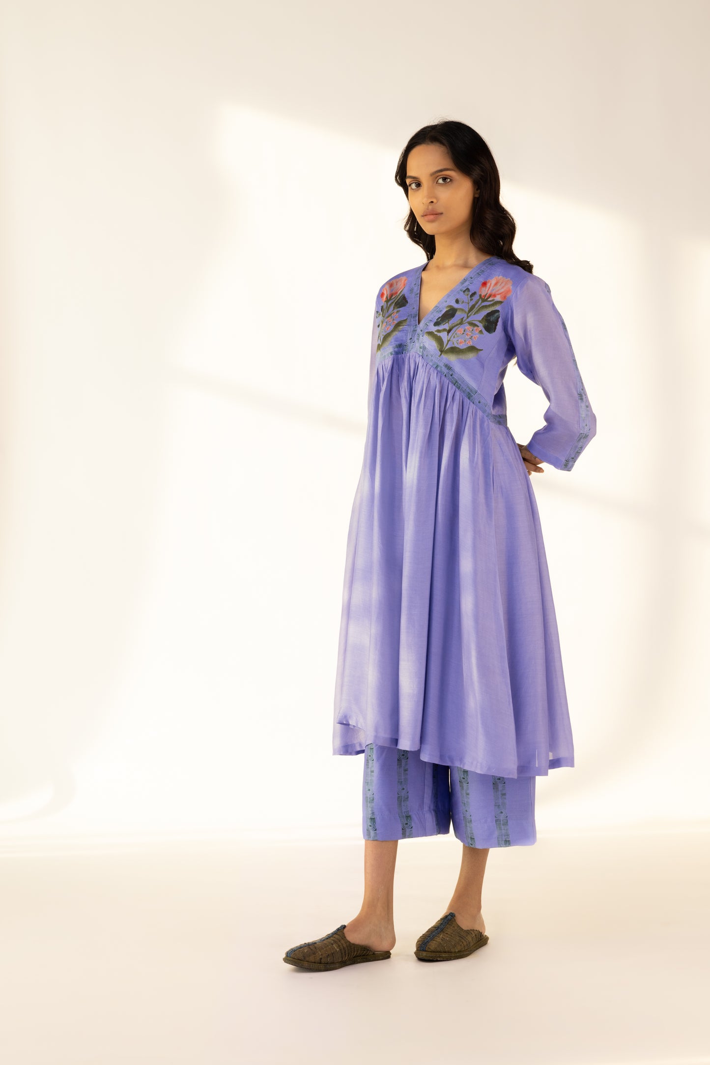Blue Nordic Print Chanderi Kurta and printed Pants