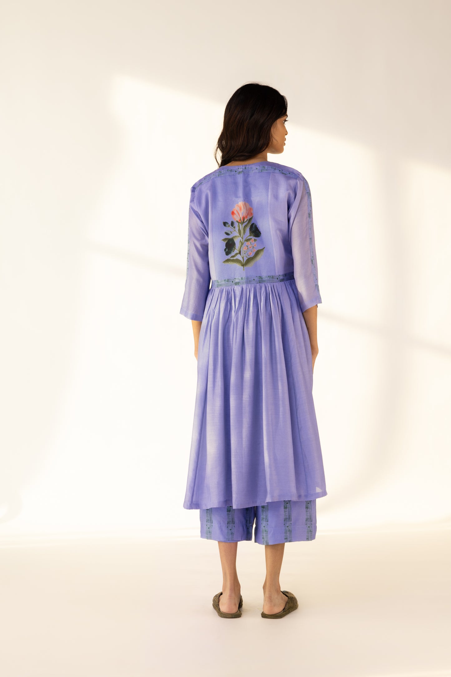 Blue Nordic Print Chanderi Kurta and printed Pants