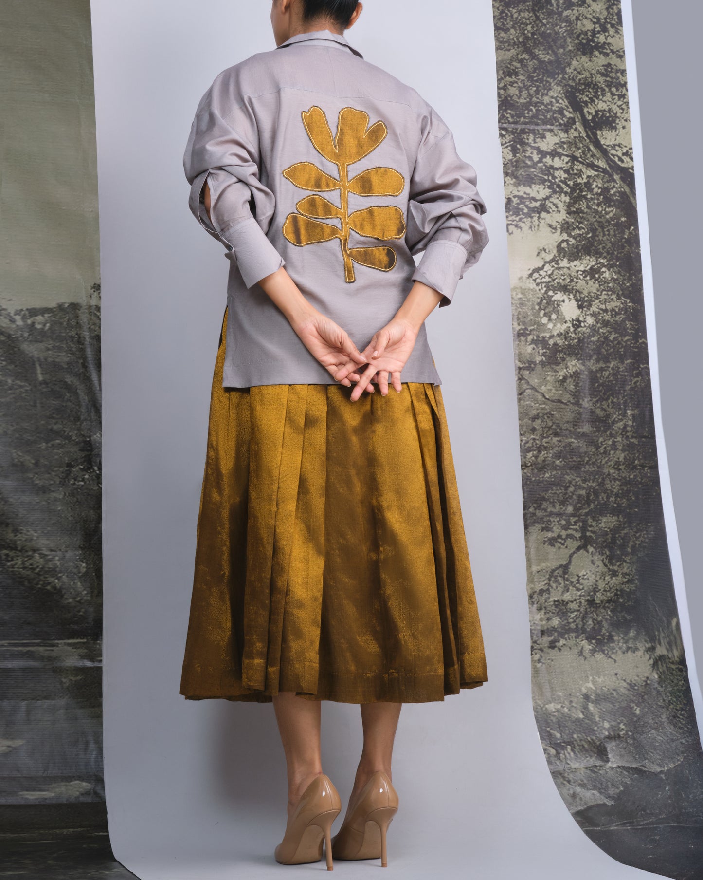 Silver Chanderi Gold Patchwork Shirt