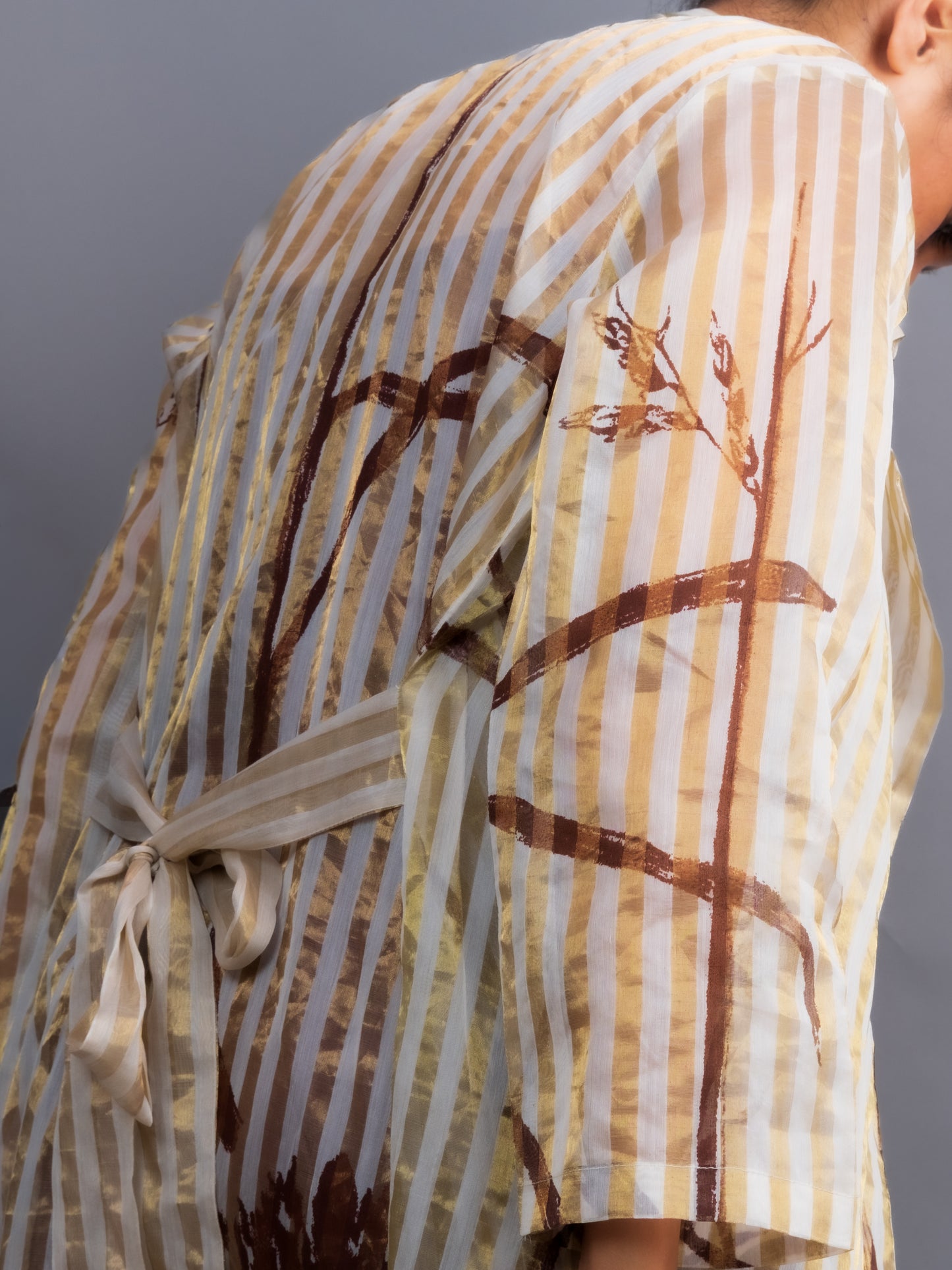 Wine Chanderi Dress & White Gold Botanical Trench Set