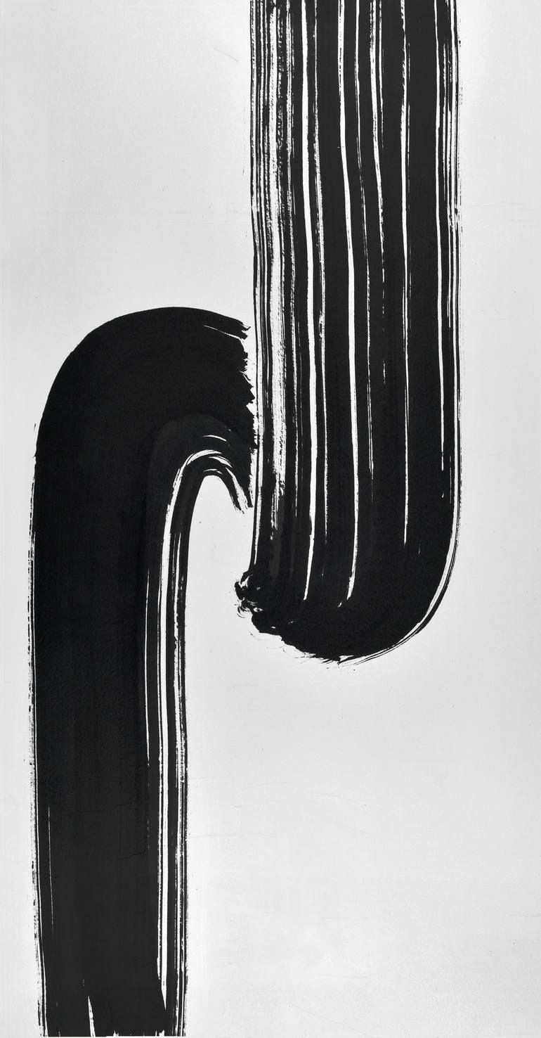 Black and white brush stroke on white canvas