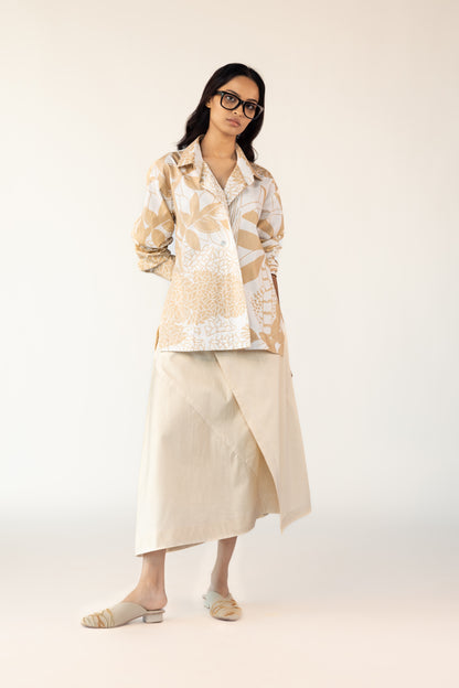 Beige shirt skirt cotton set