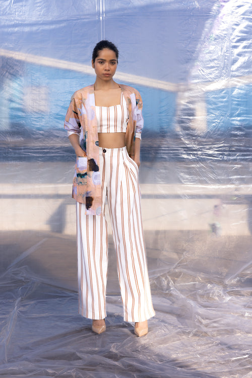 Brown Stripes Pleated Pants-BENNCH