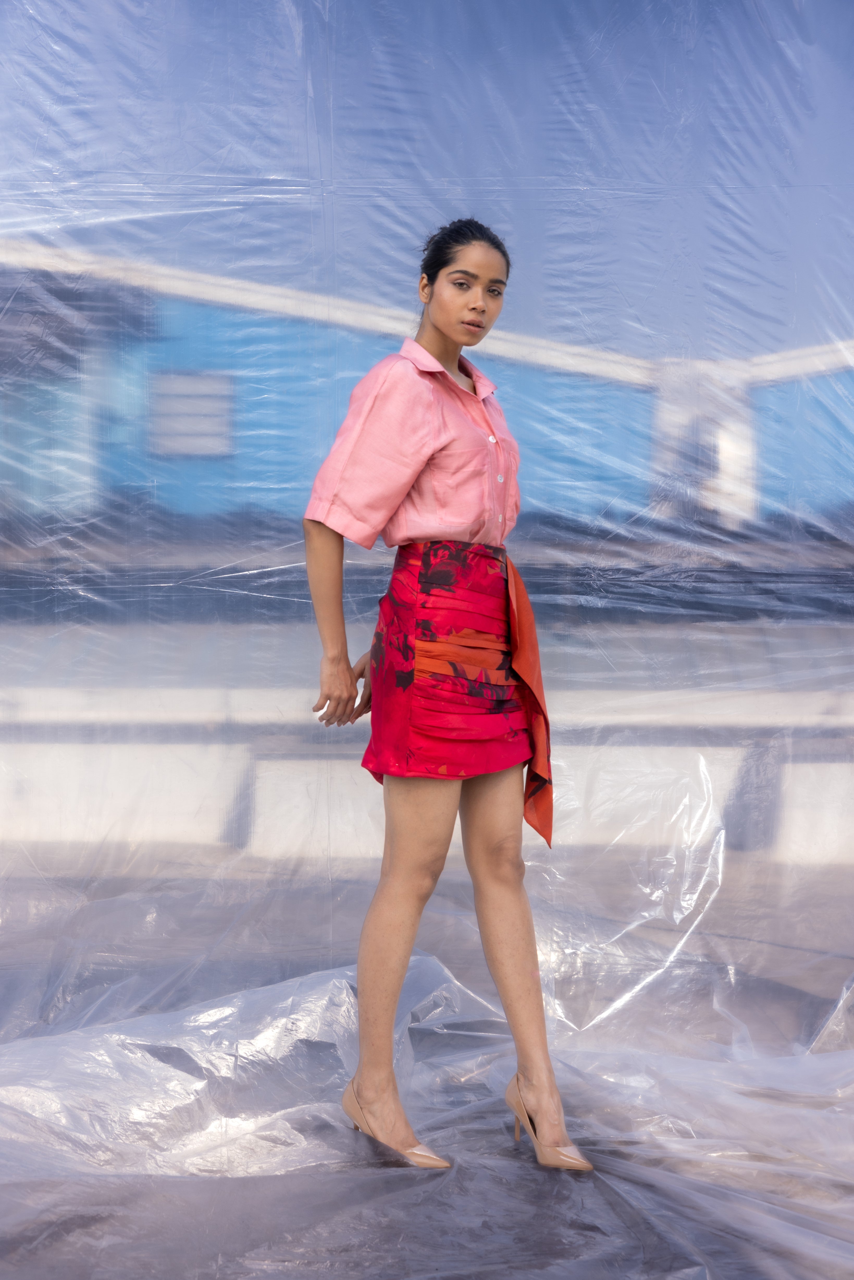 Dahlia Red Accordion Skirt-BENNCH