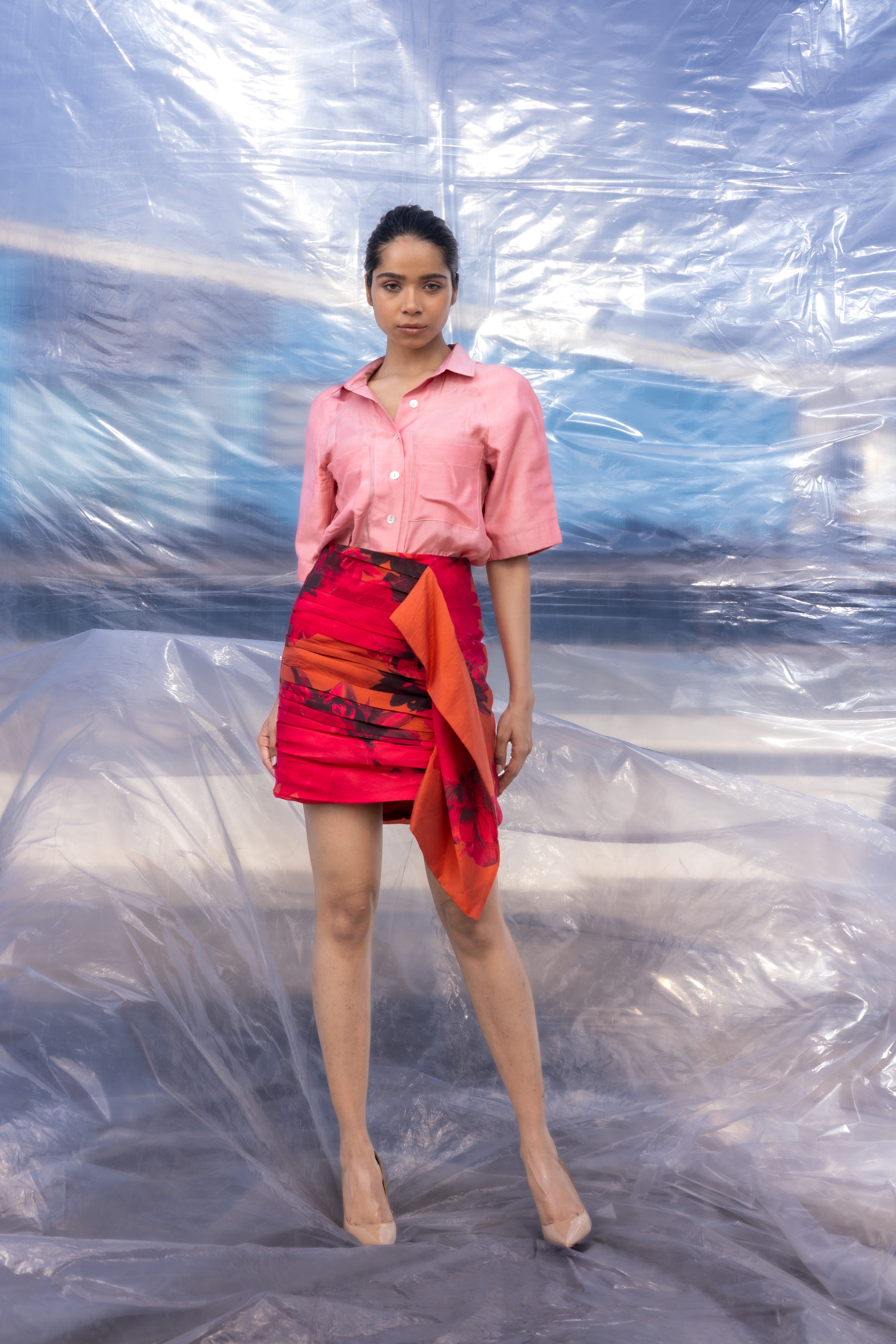 Dahlia Red Accordion Skirt-BENNCH