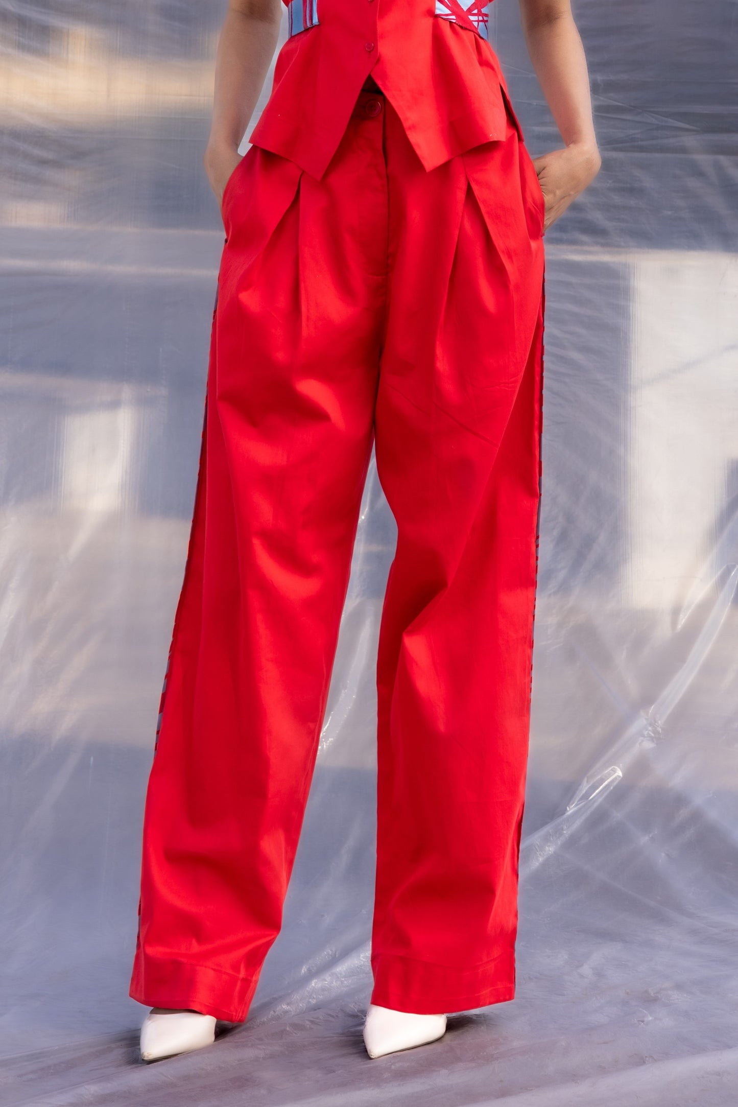 Red Waist Coat Pants Set