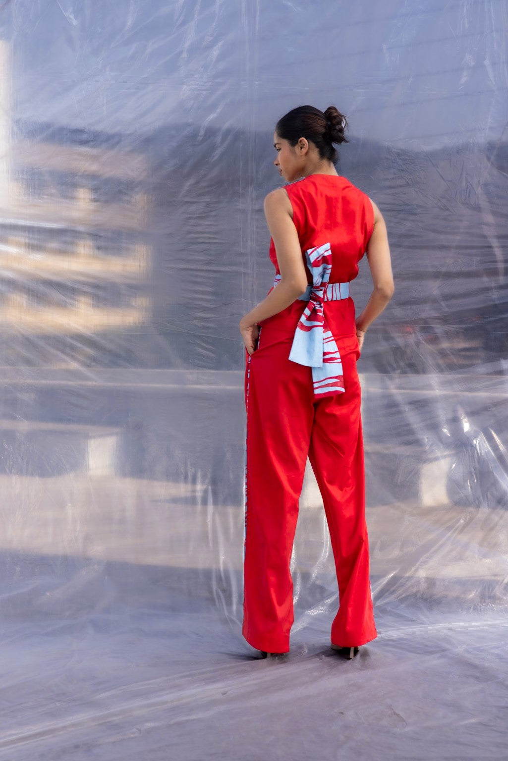 Red Waist Coat Pants Set-BENNCH
