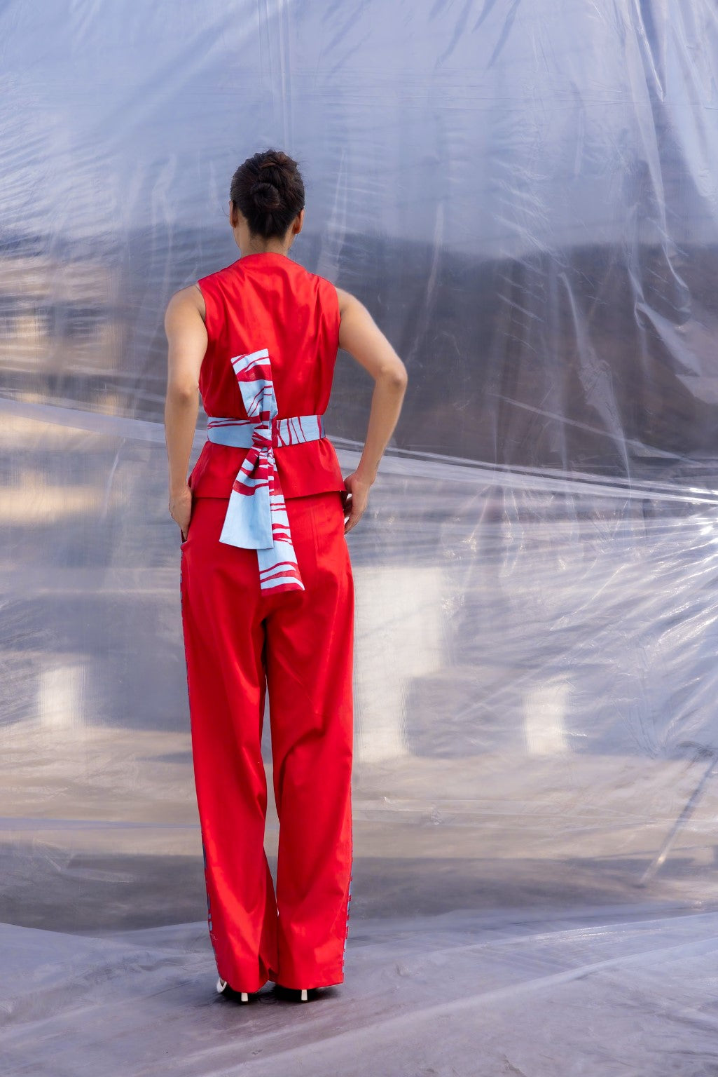 Red Waist Coat Pants Set-BENNCH