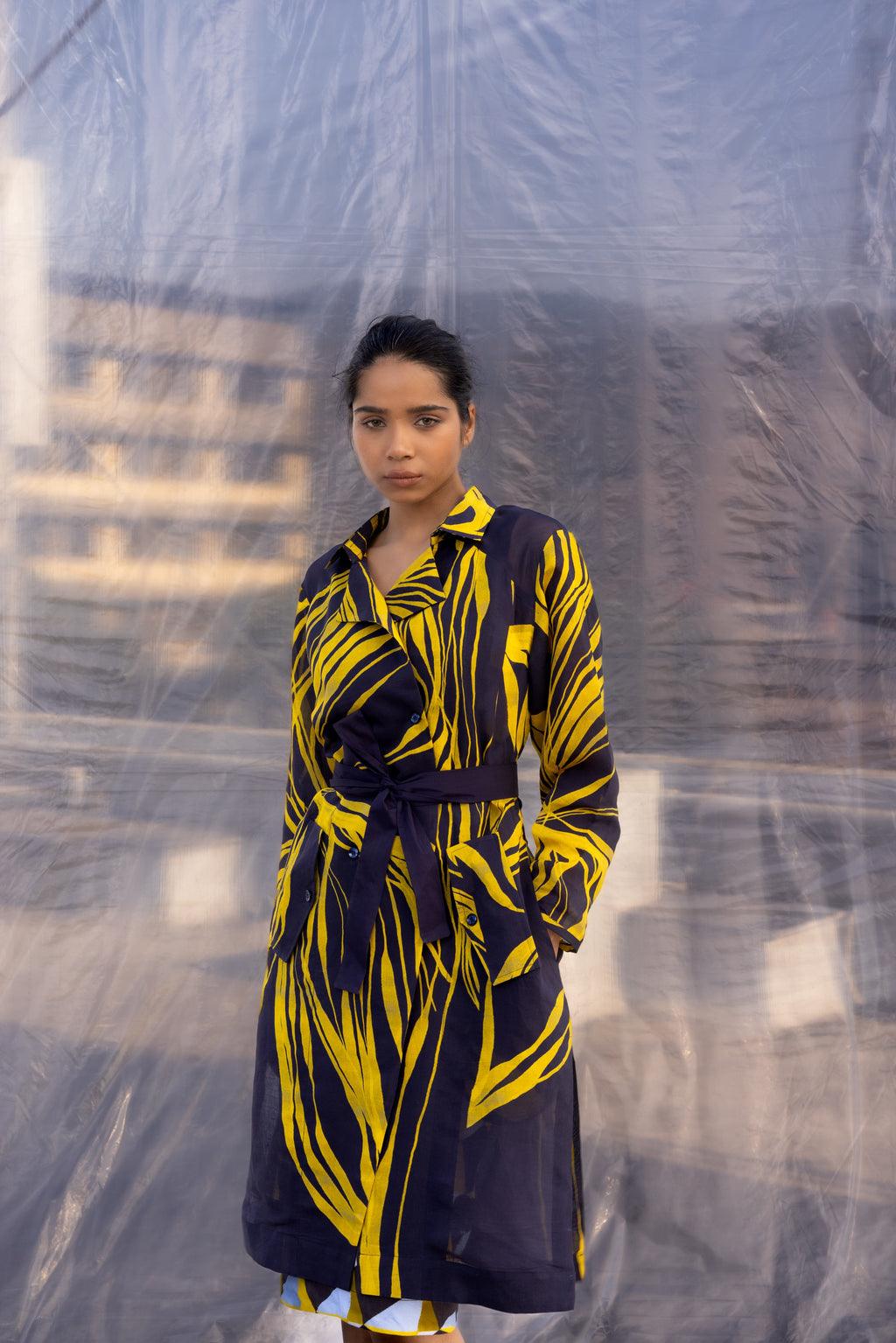 Navy String Silk Trench-BENNCH