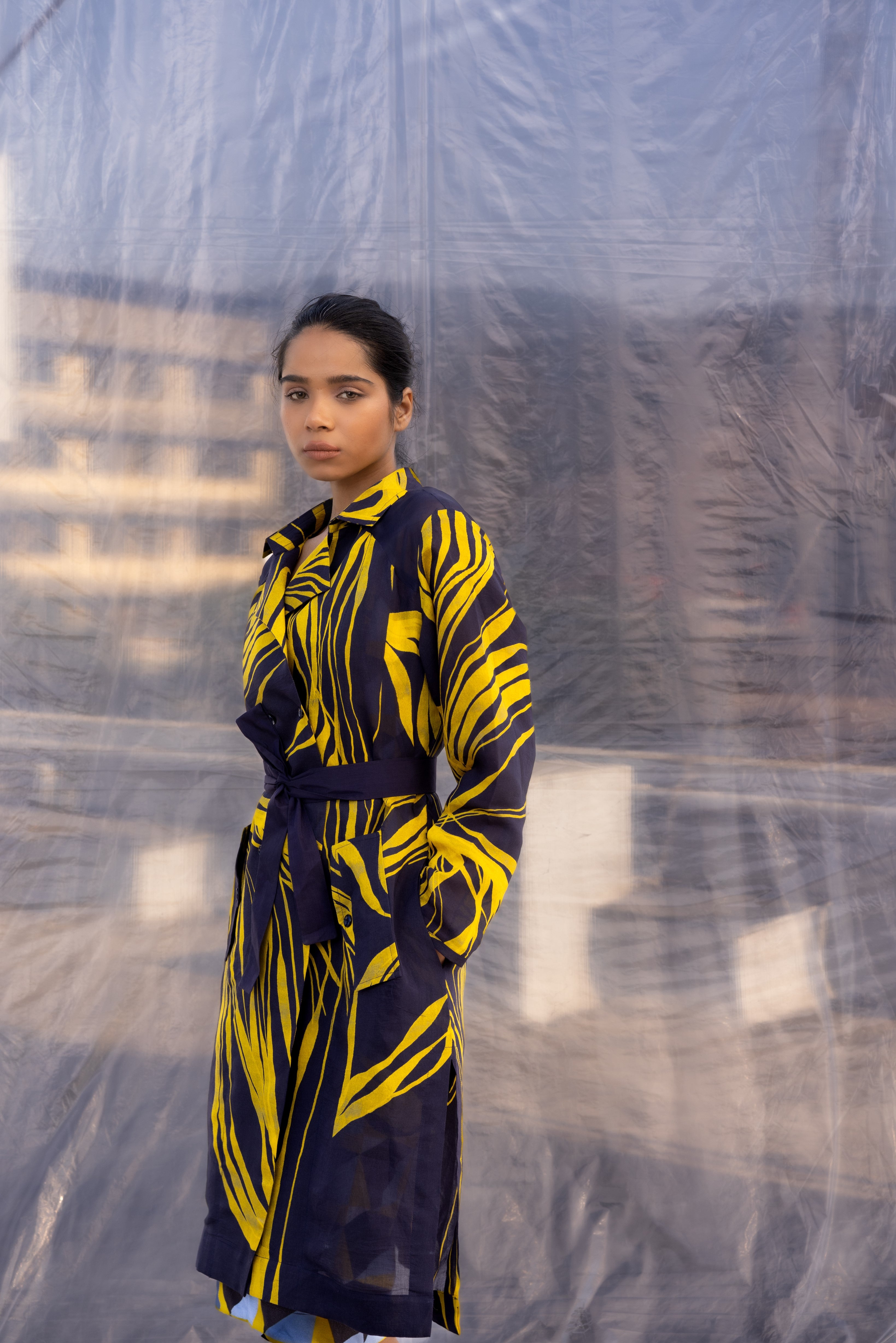 Navy String Silk Trench-BENNCH