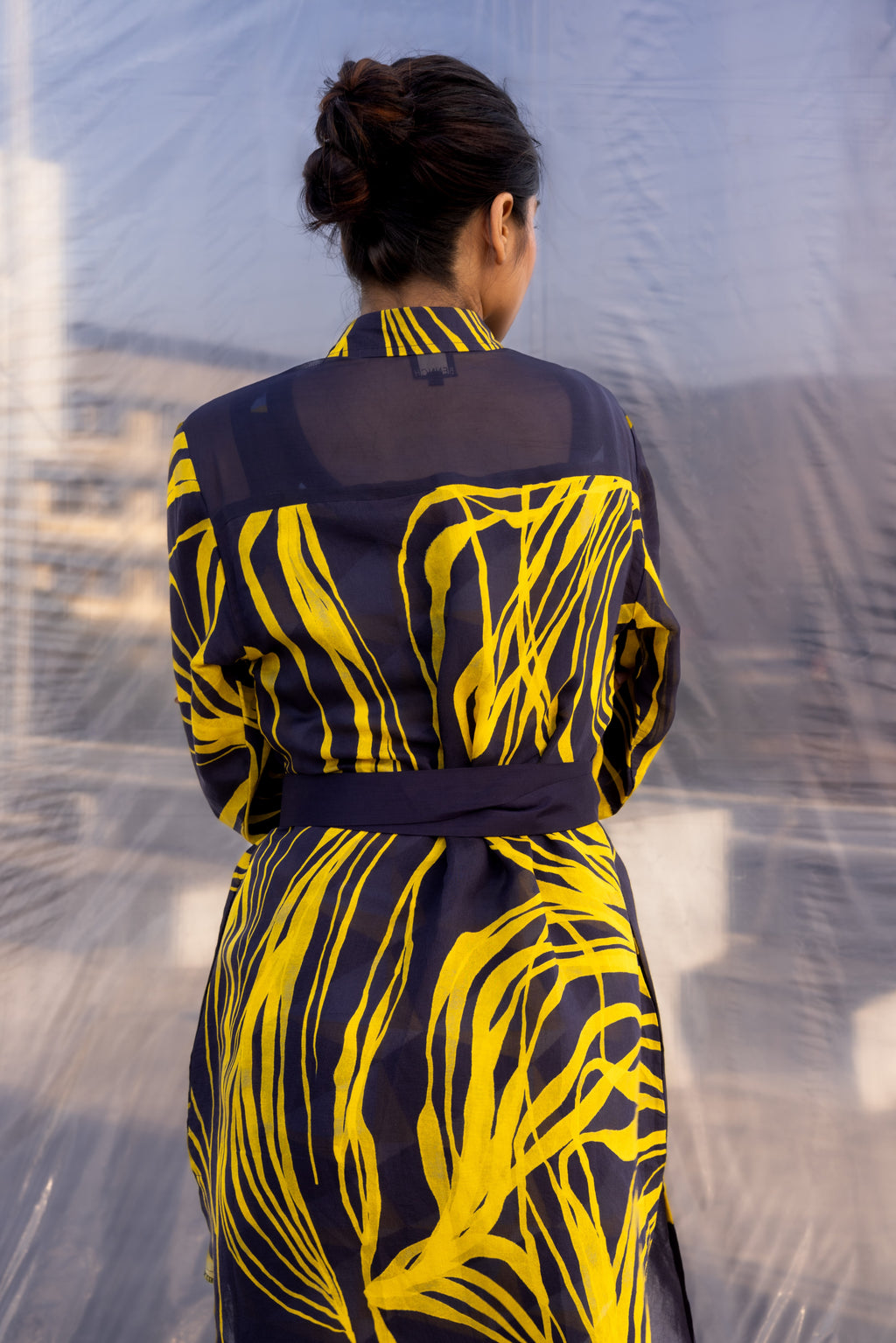 Navy String Silk Trench-BENNCH