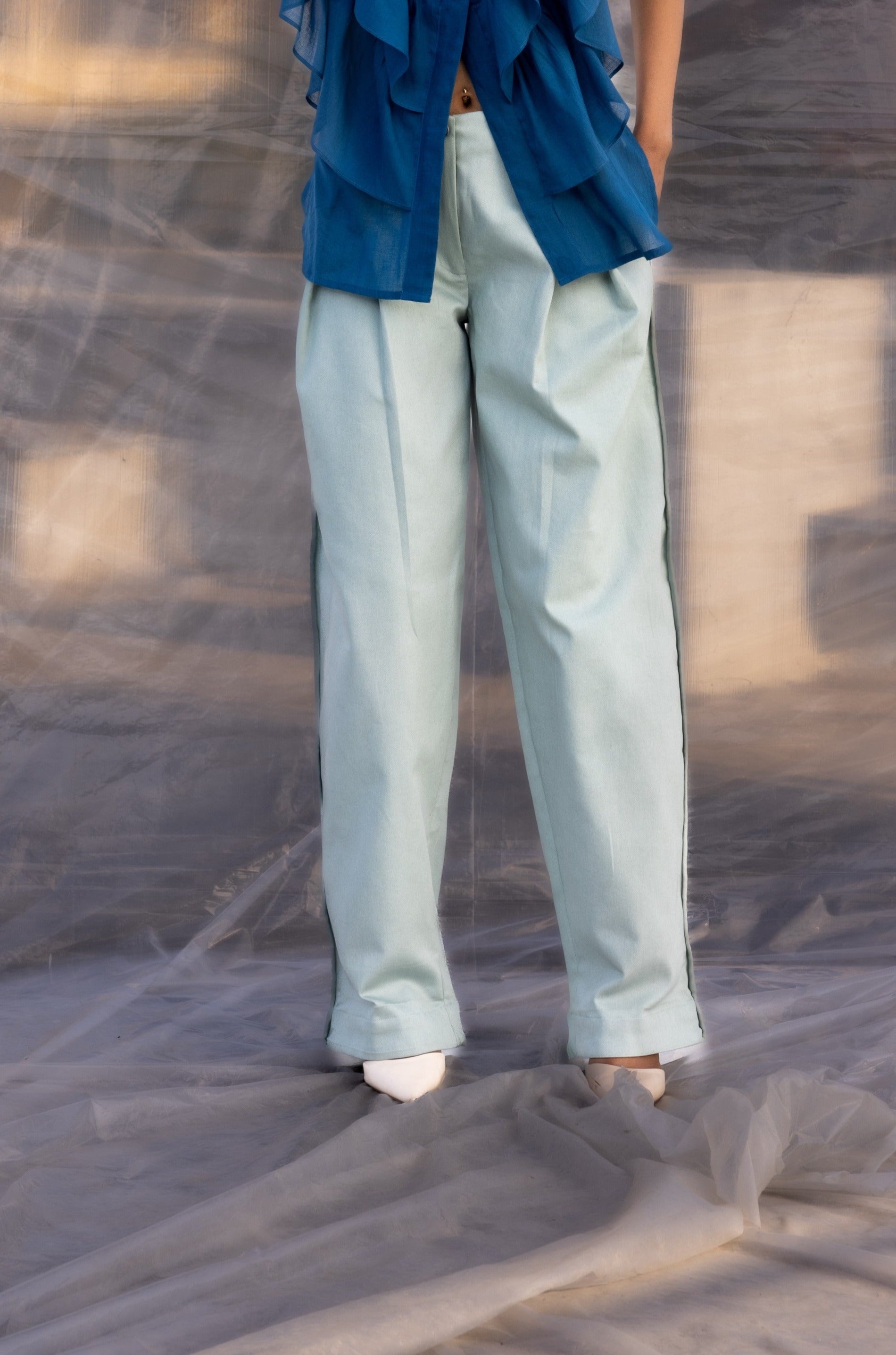 Mint Pleated Denim Pants-BENNCH