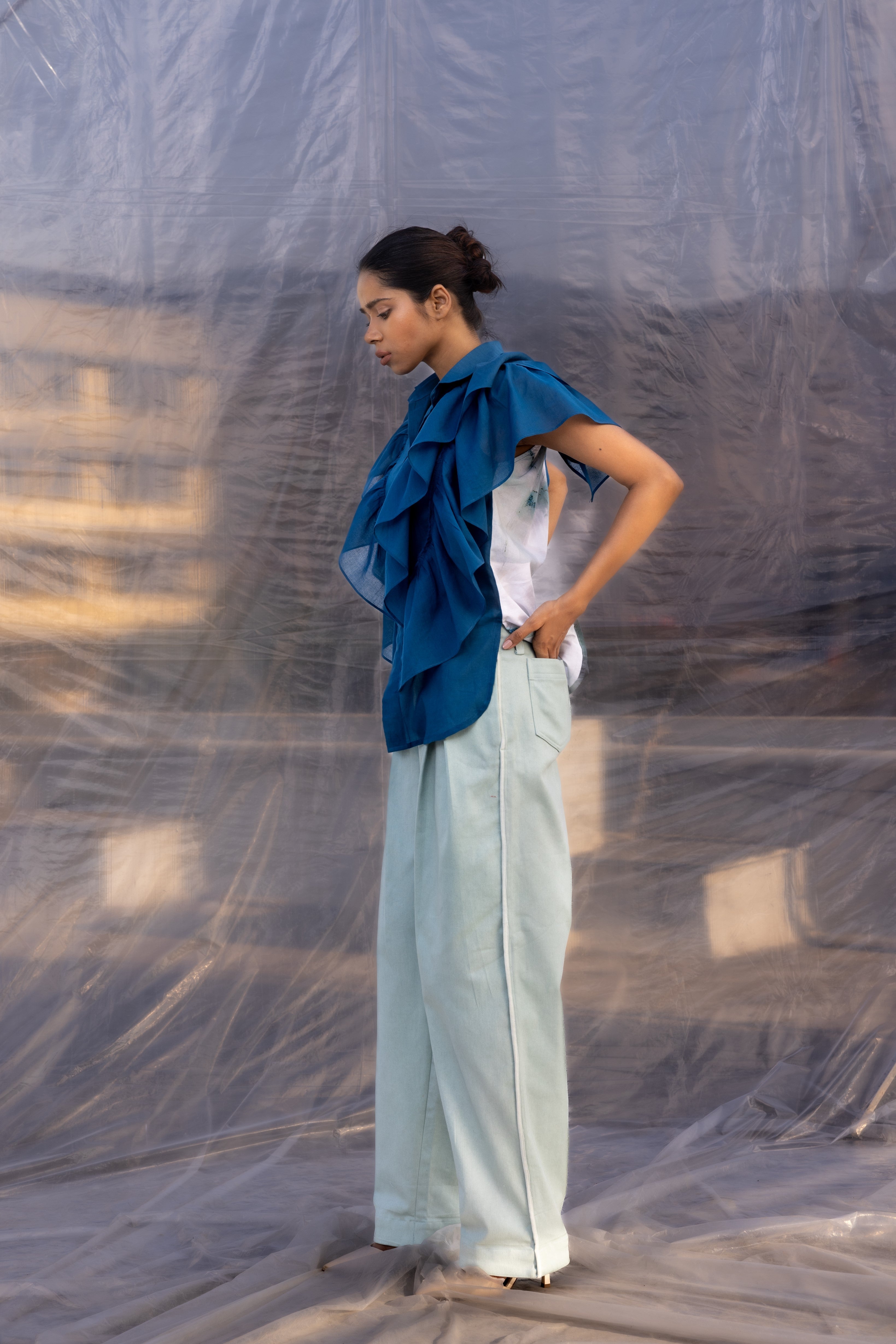 Mint Pleated Denim Pants-BENNCH