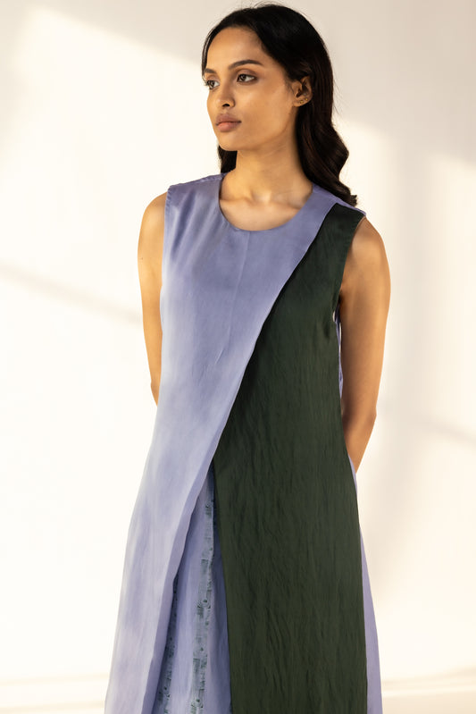 Blue green silk overlay kurta pant