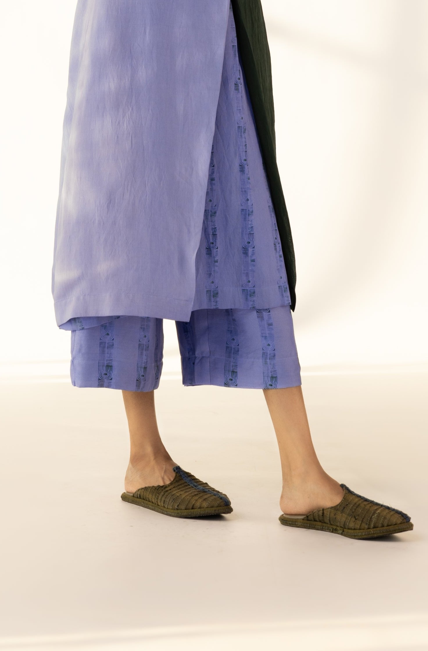 Blue green silk overlay kurta pant