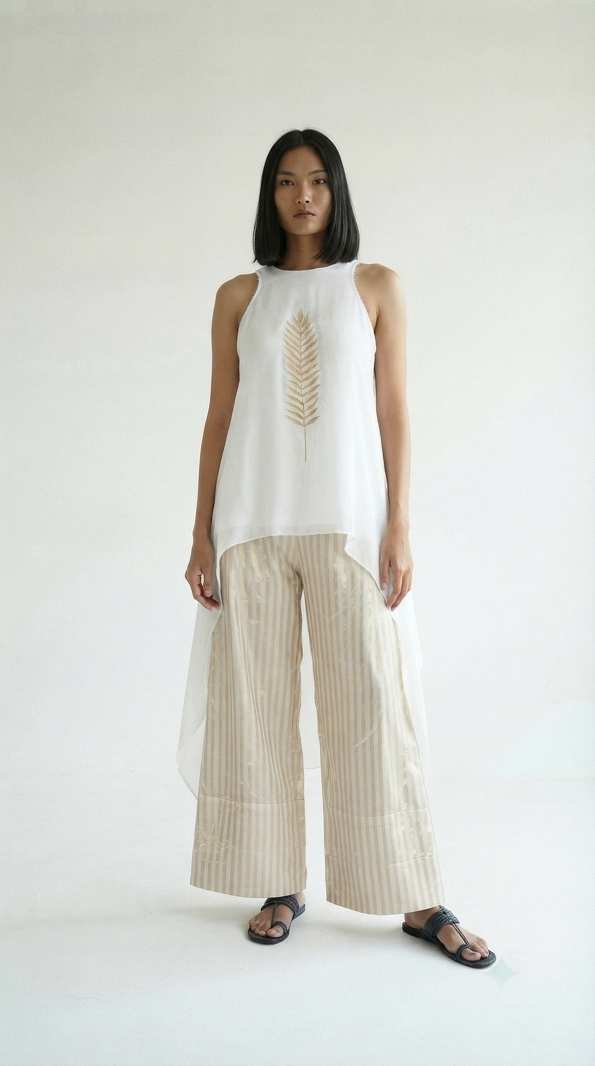 Chanderi Gold Leaf & Stripe Festive Ensemble