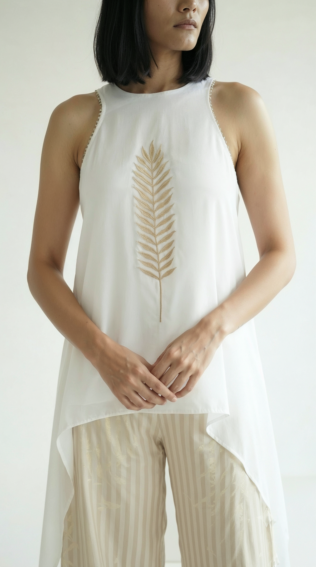 Chanderi Gold Leaf & Stripe Festive Ensemble