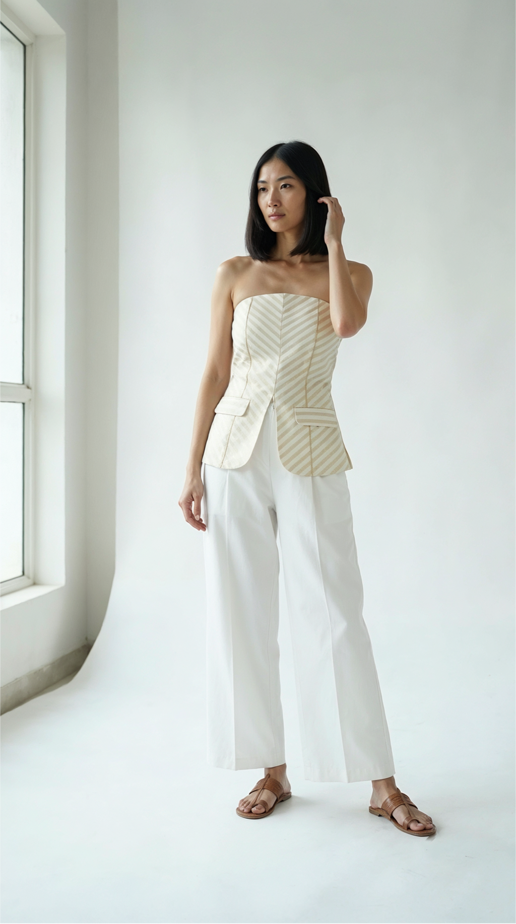 Chanderi Gold Stripe Tube Top