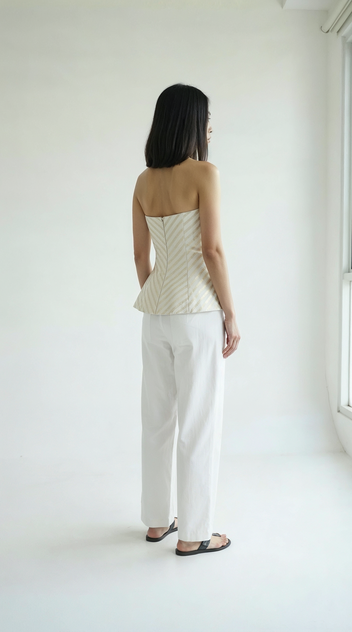 Chanderi Striped Tube and Silk Trousers Set