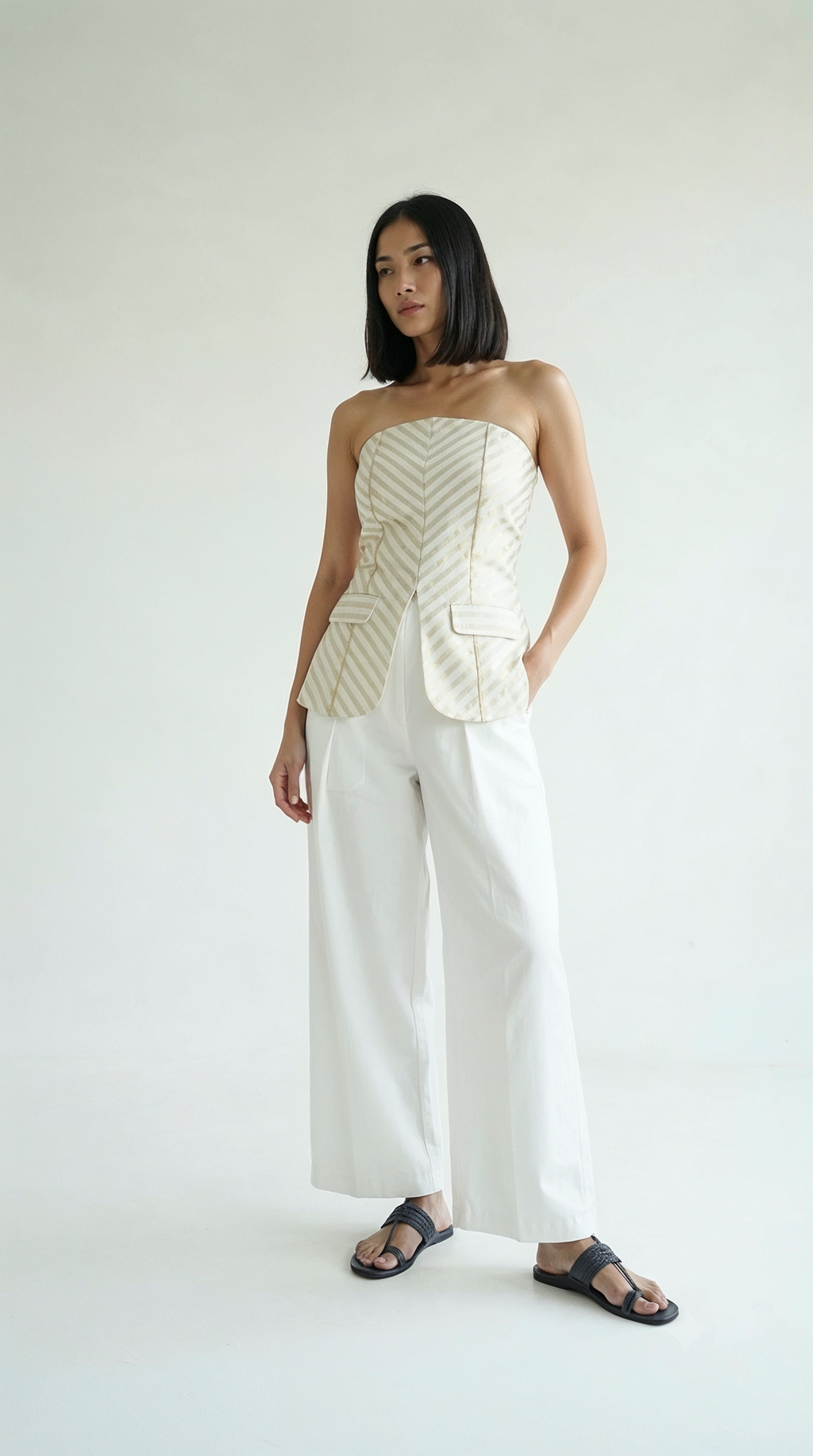 Chanderi Gold Stripe Tube Top