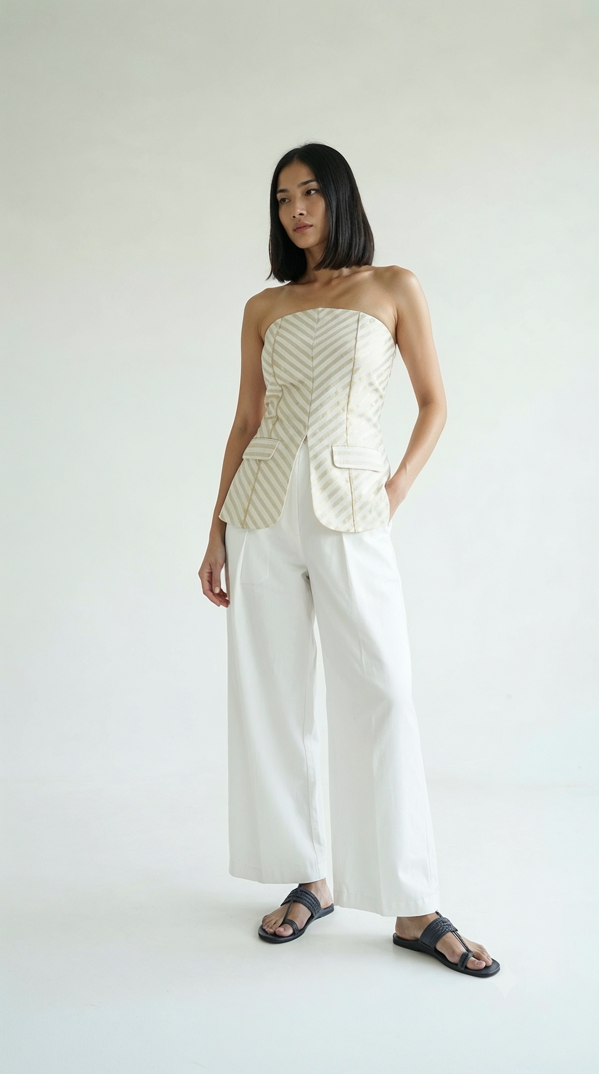 Chanderi Gold Stripe Tube Top