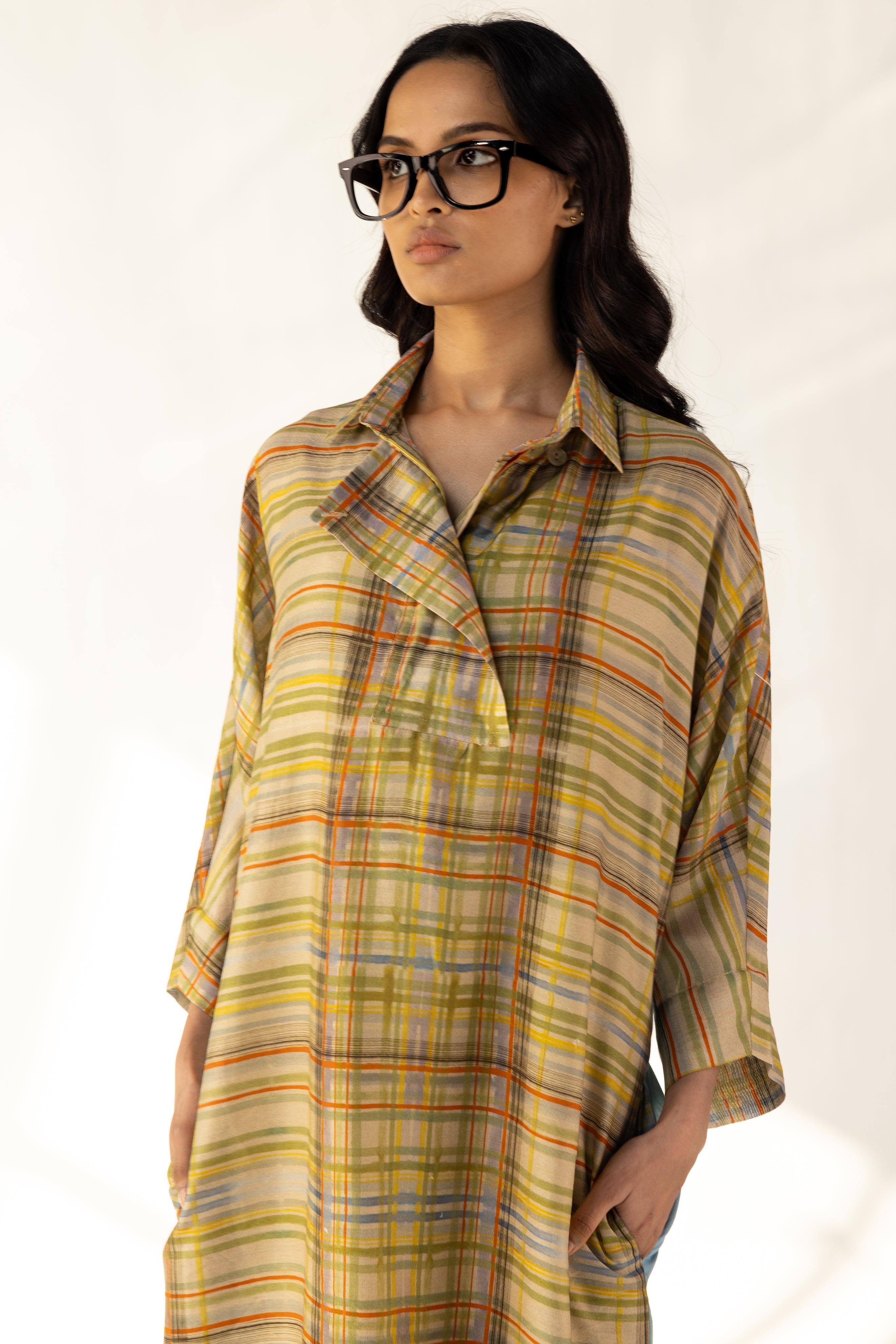 Check Orchid Shirt Dress-BENNCH