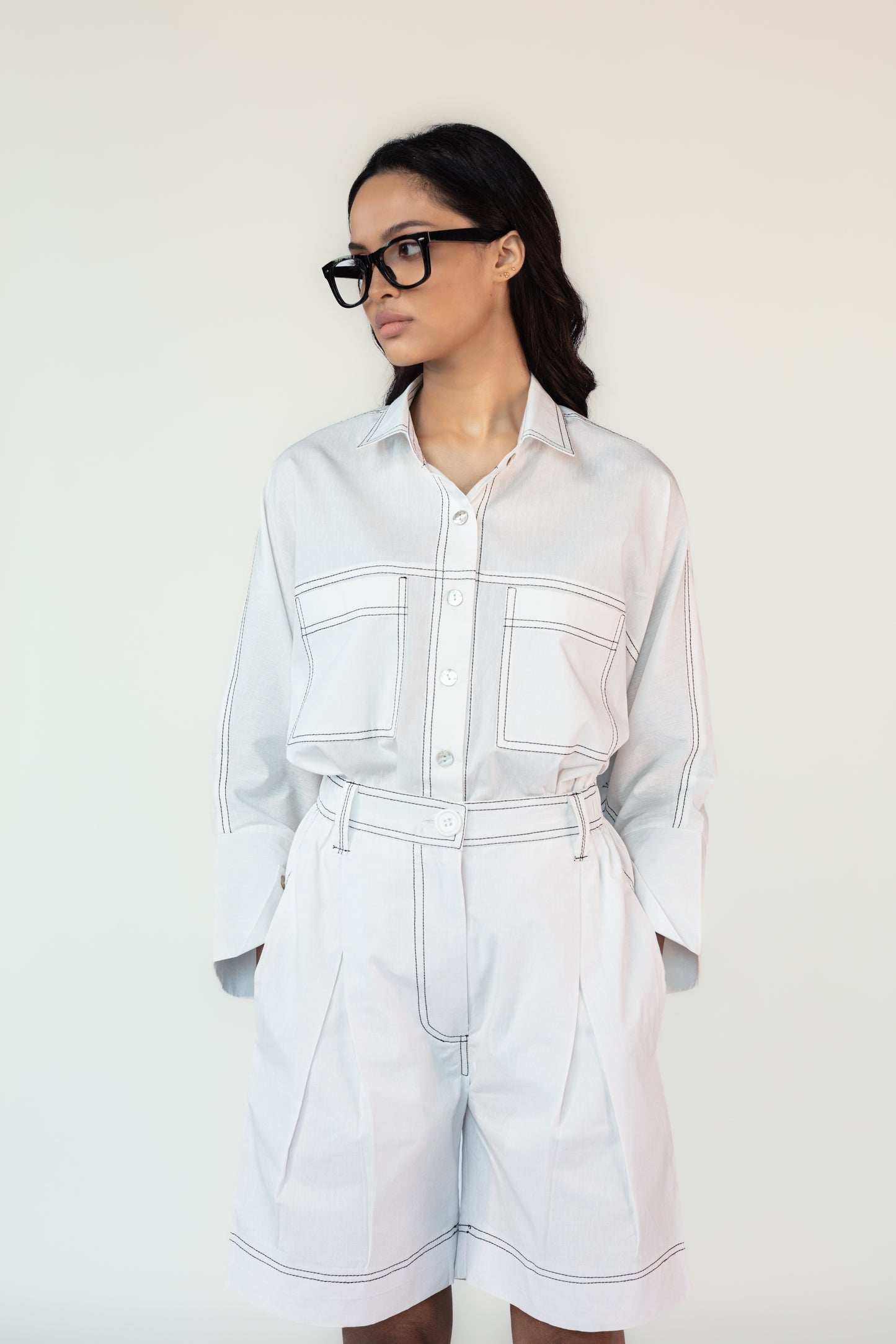 Cotton white shirt Bermuda for women