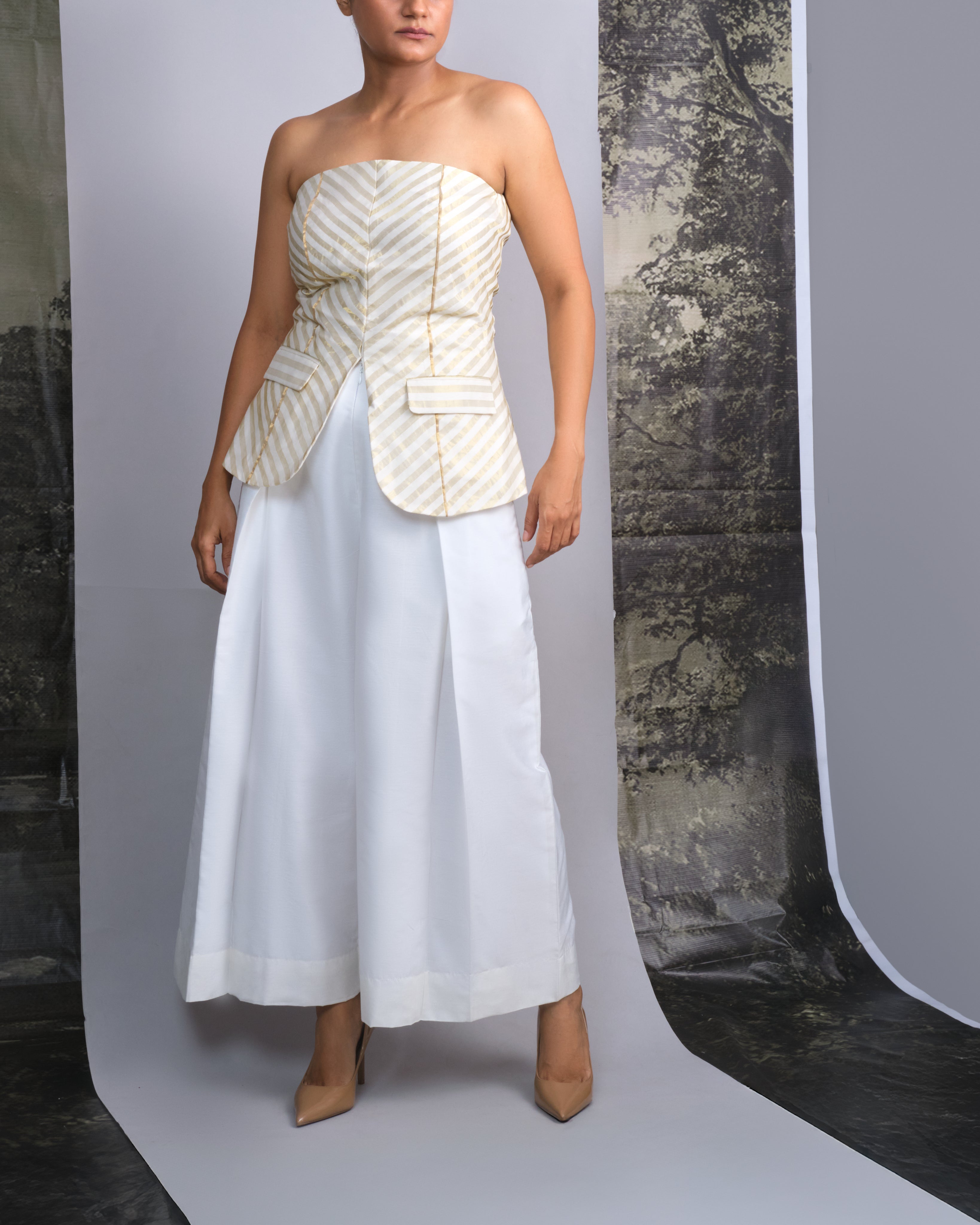 Chanderi Silk White Trousers-BENNCH