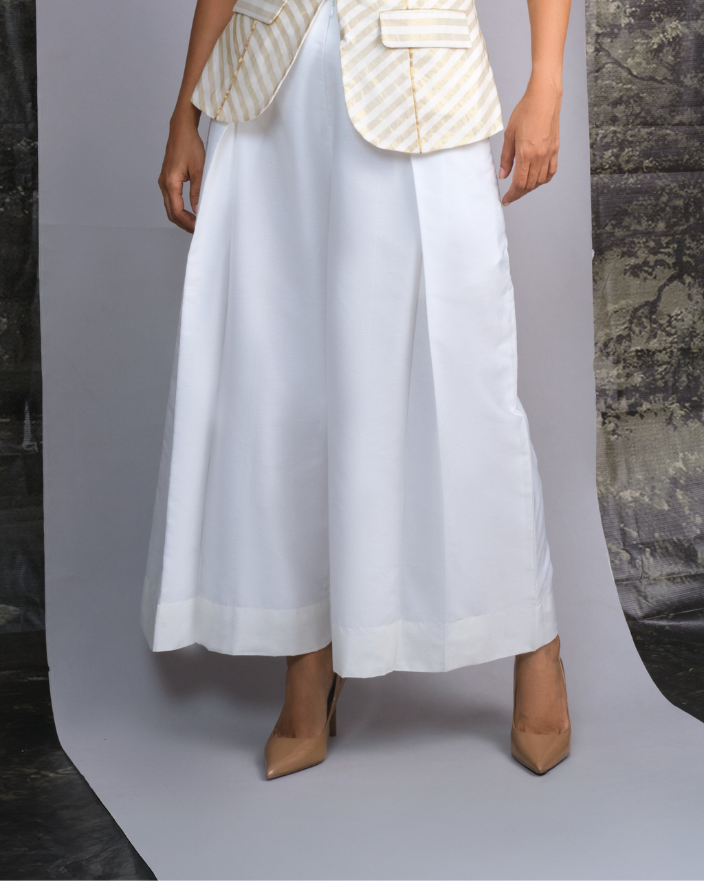 Chanderi Silk White Trousers-BENNCH