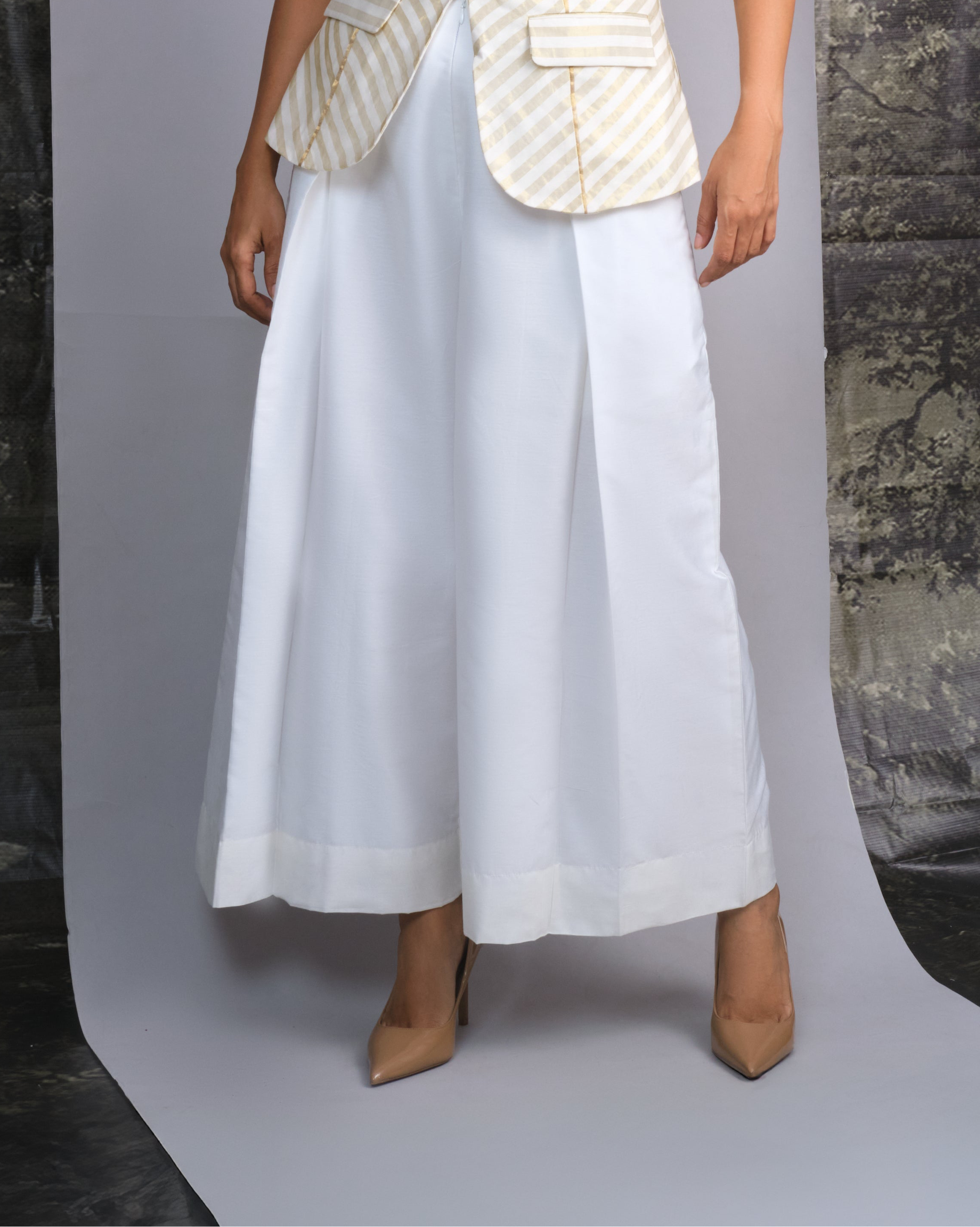 Chanderi Silk White Trousers-BENNCH