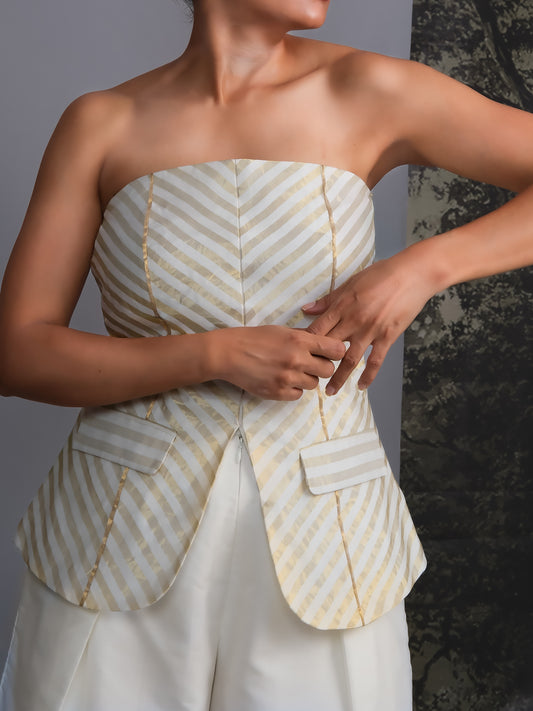 Chanderi Gold Stripe Tube Top