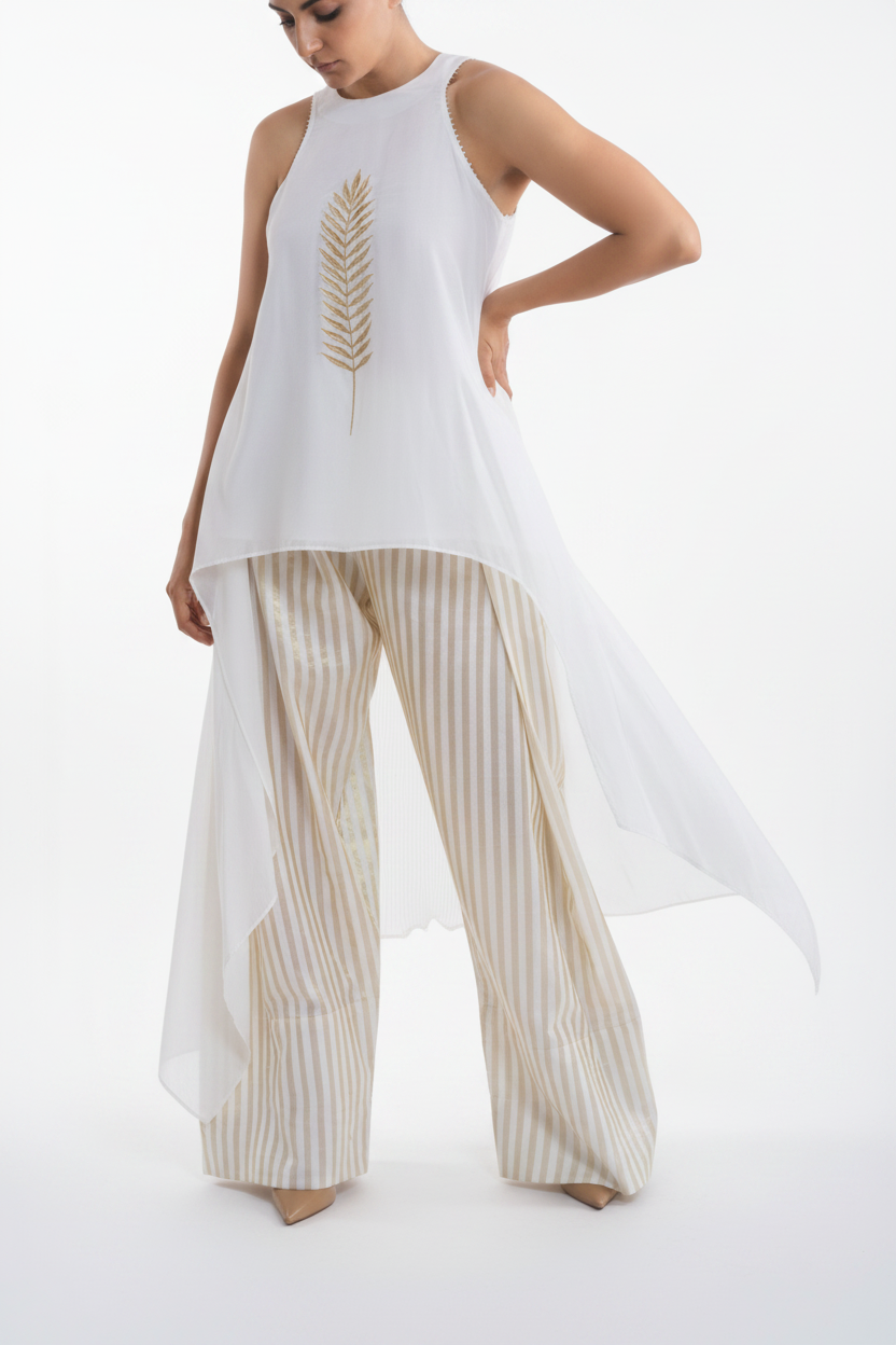 Chanderi Gold Leaf & Stripe Festive Ensemble