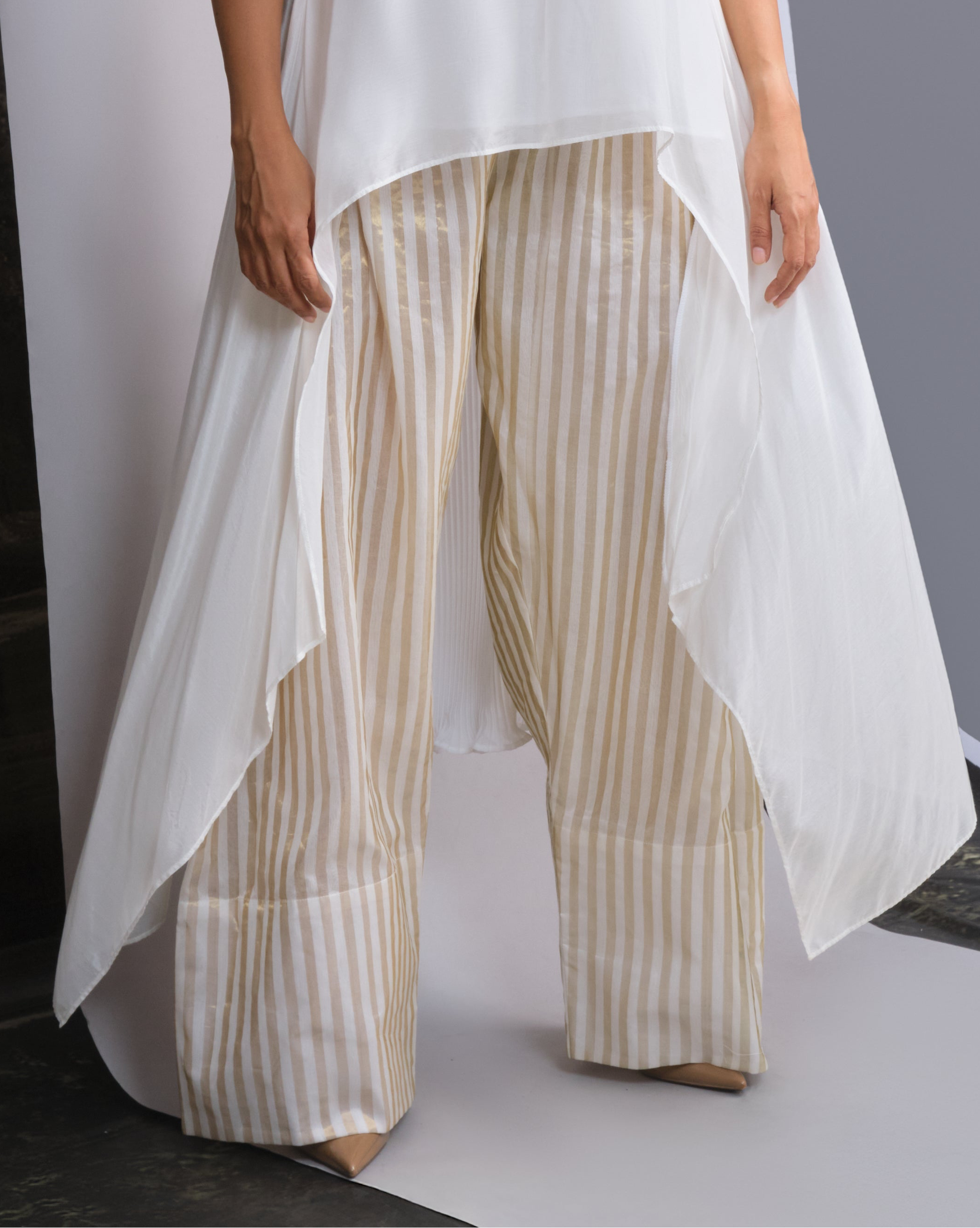Chanderi Gold Stripe Farshi Trousers-BENNCH