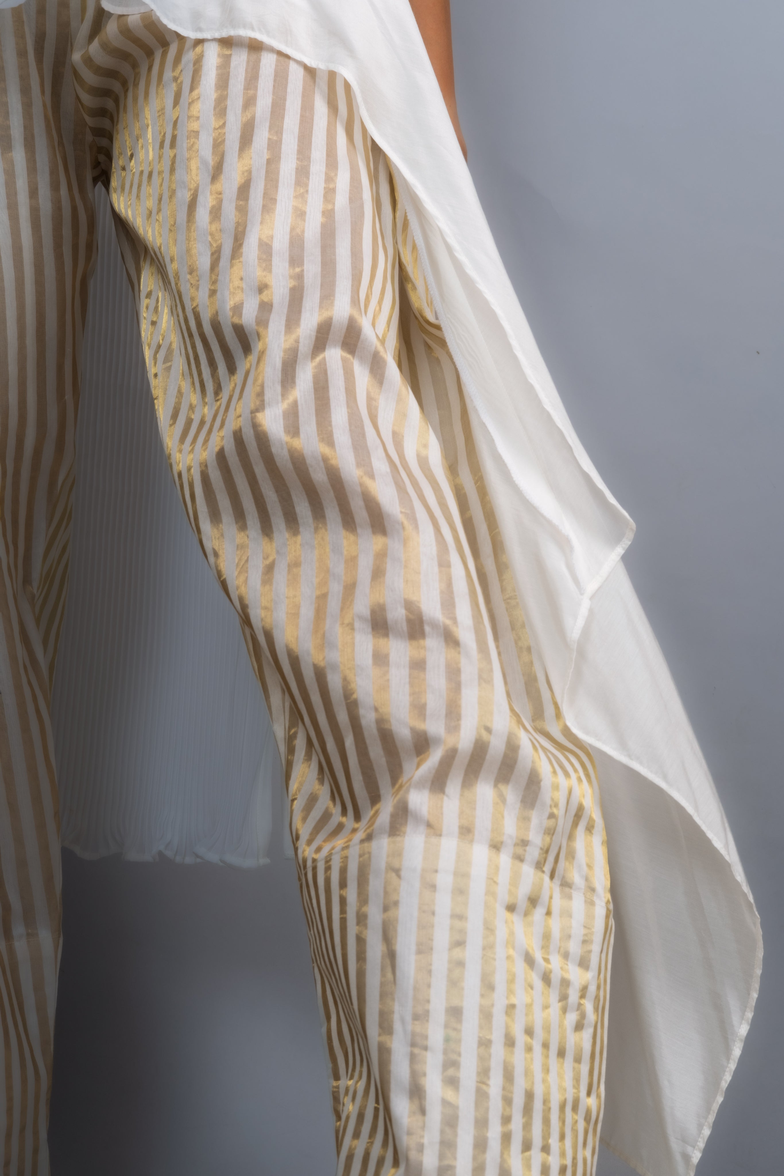 Chanderi Gold Leaf & Stripe Festive Ensemble-BENNCH