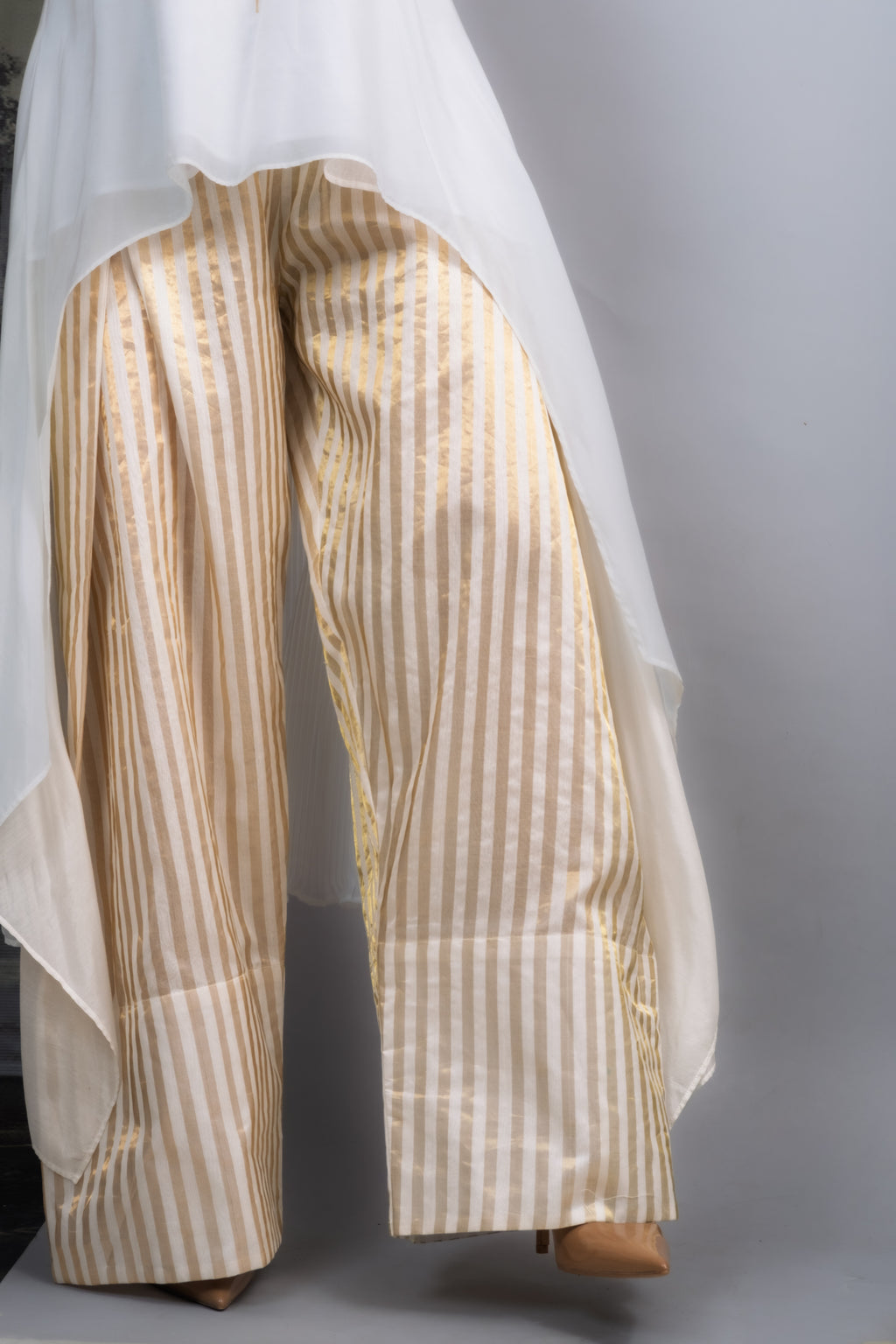 Chanderi Gold Stripe Farshi Trousers-BENNCH