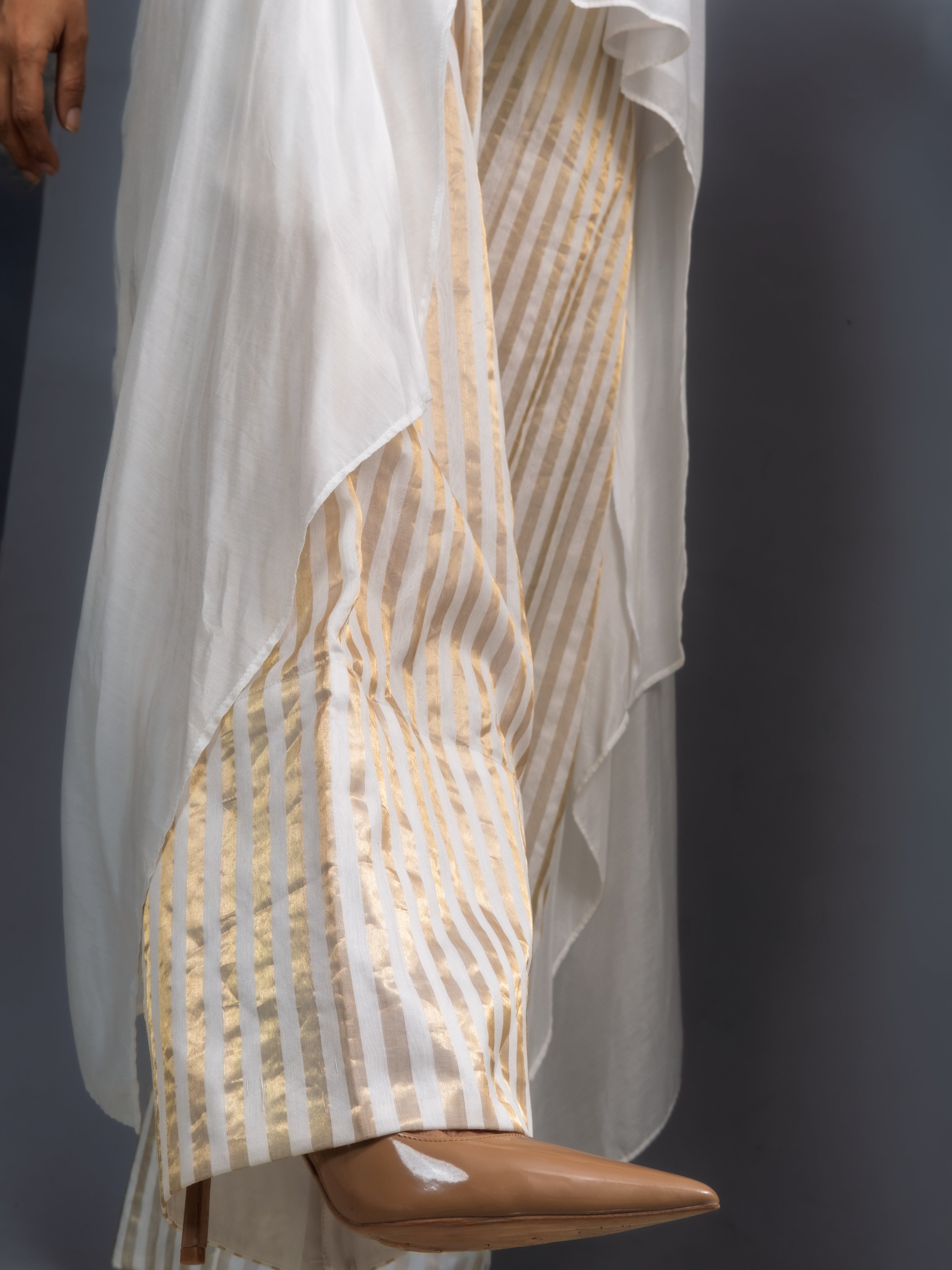 Chanderi Gold Leaf & Stripe Festive Ensemble-BENNCH