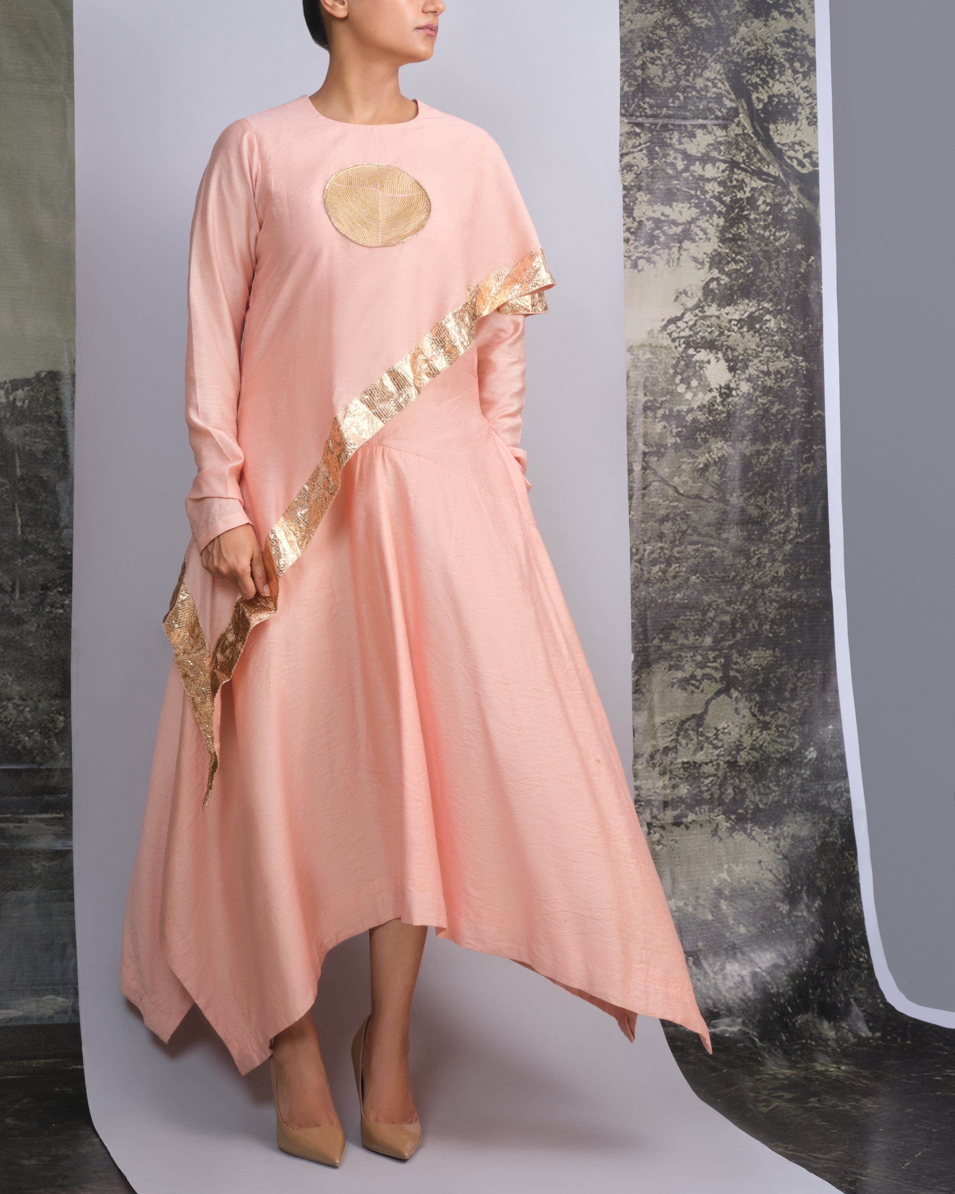 Peach Handloom Drape Dress-BENNCH