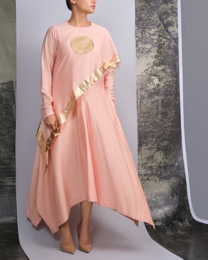 Peach Handloom Drape Dress