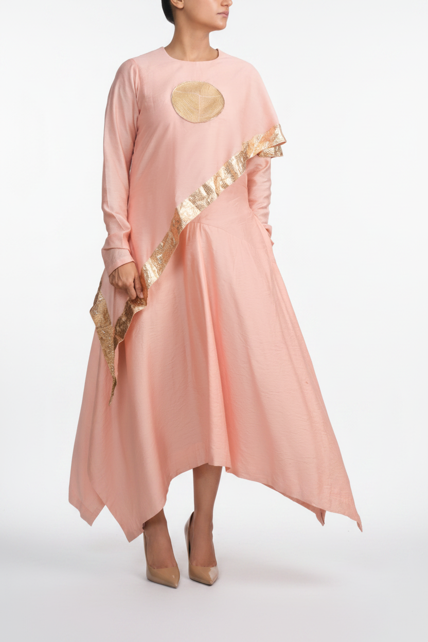 Peach Handloom Drape Dress