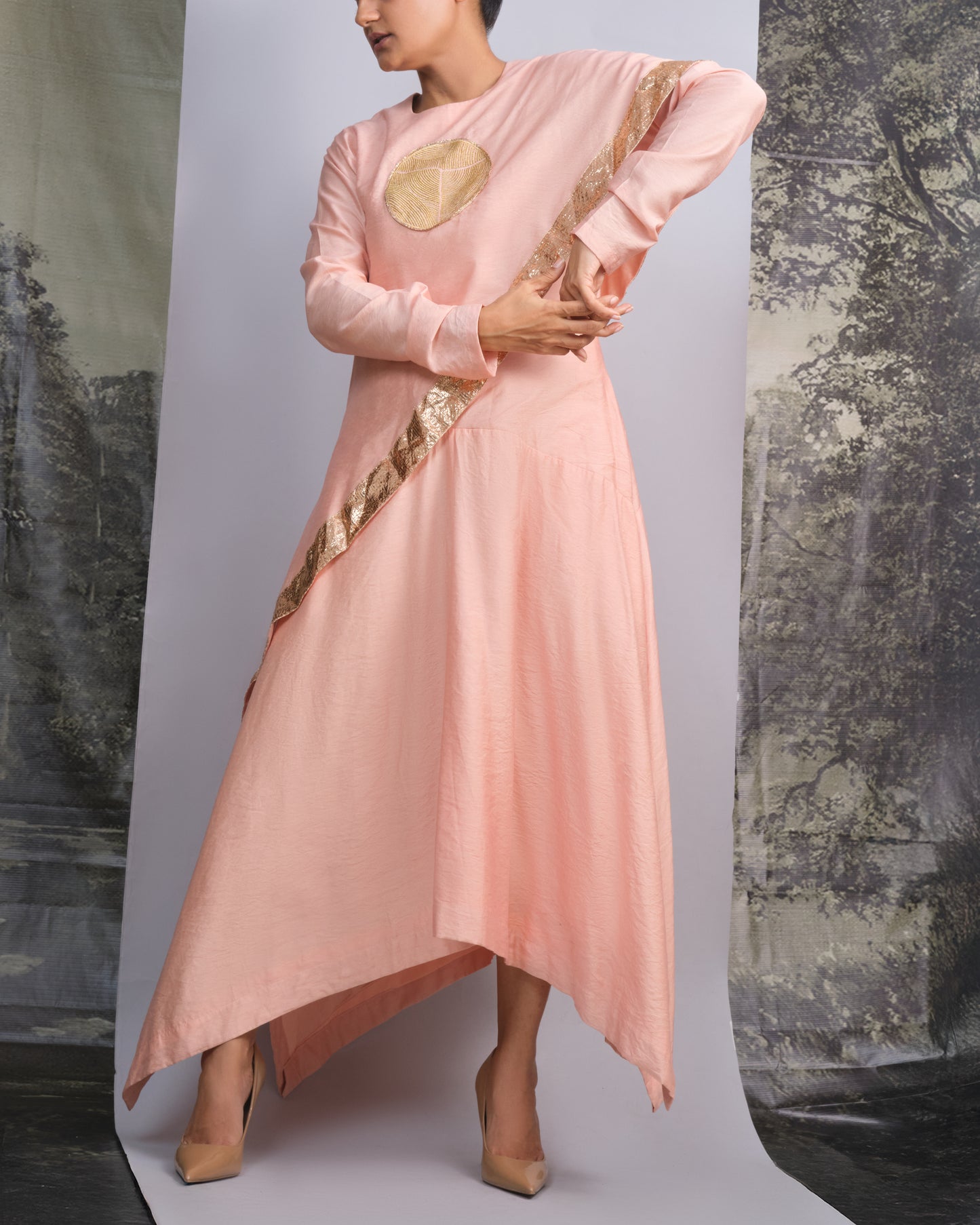Peach Handloom Drape Dress
