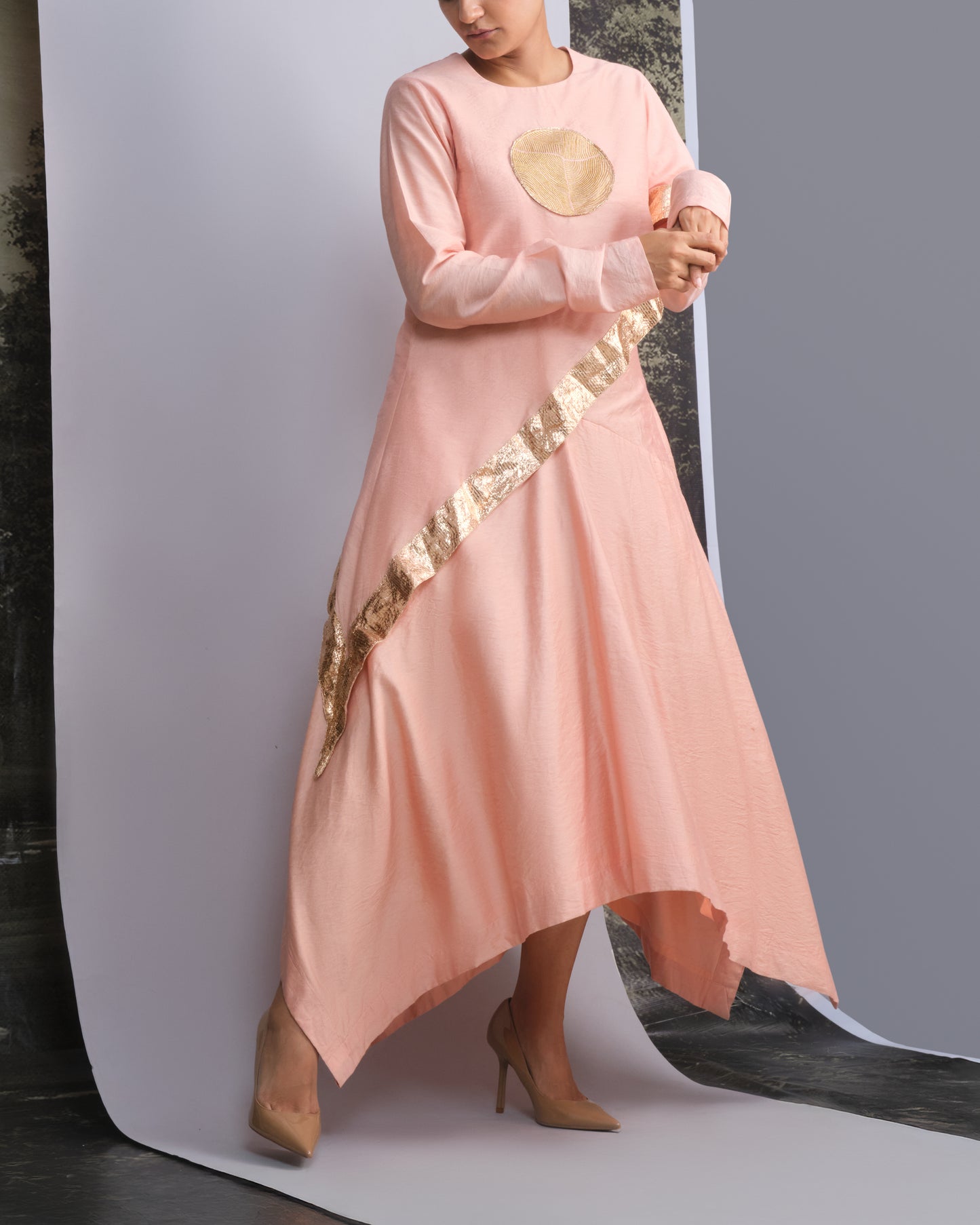 Peach Handloom Drape Dress