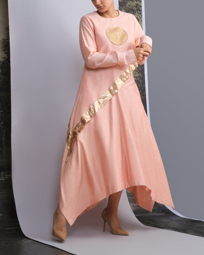 Peach Handloom Drape Dress