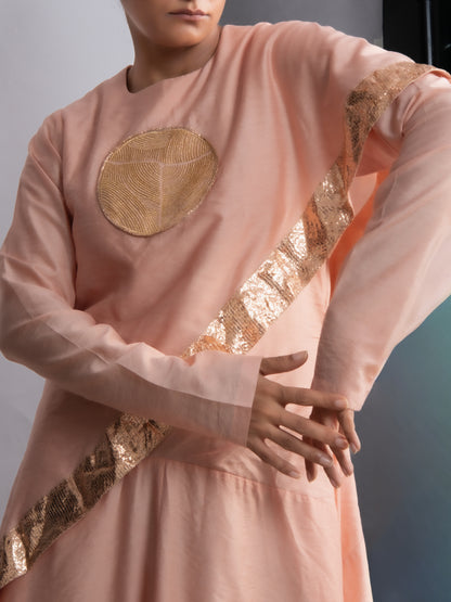 Peach Handloom Drape Dress
