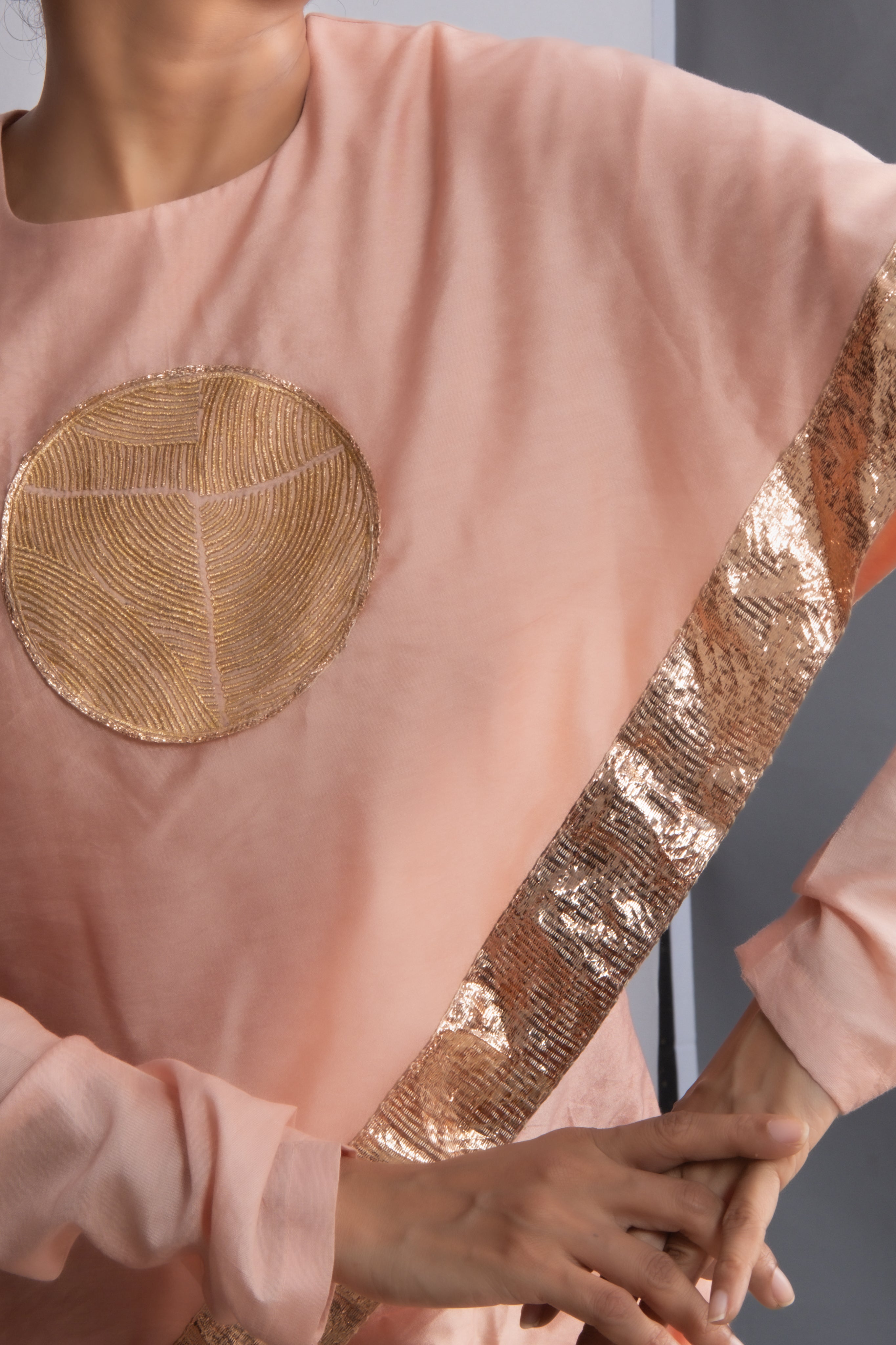 Peach Handloom Drape Dress-BENNCH