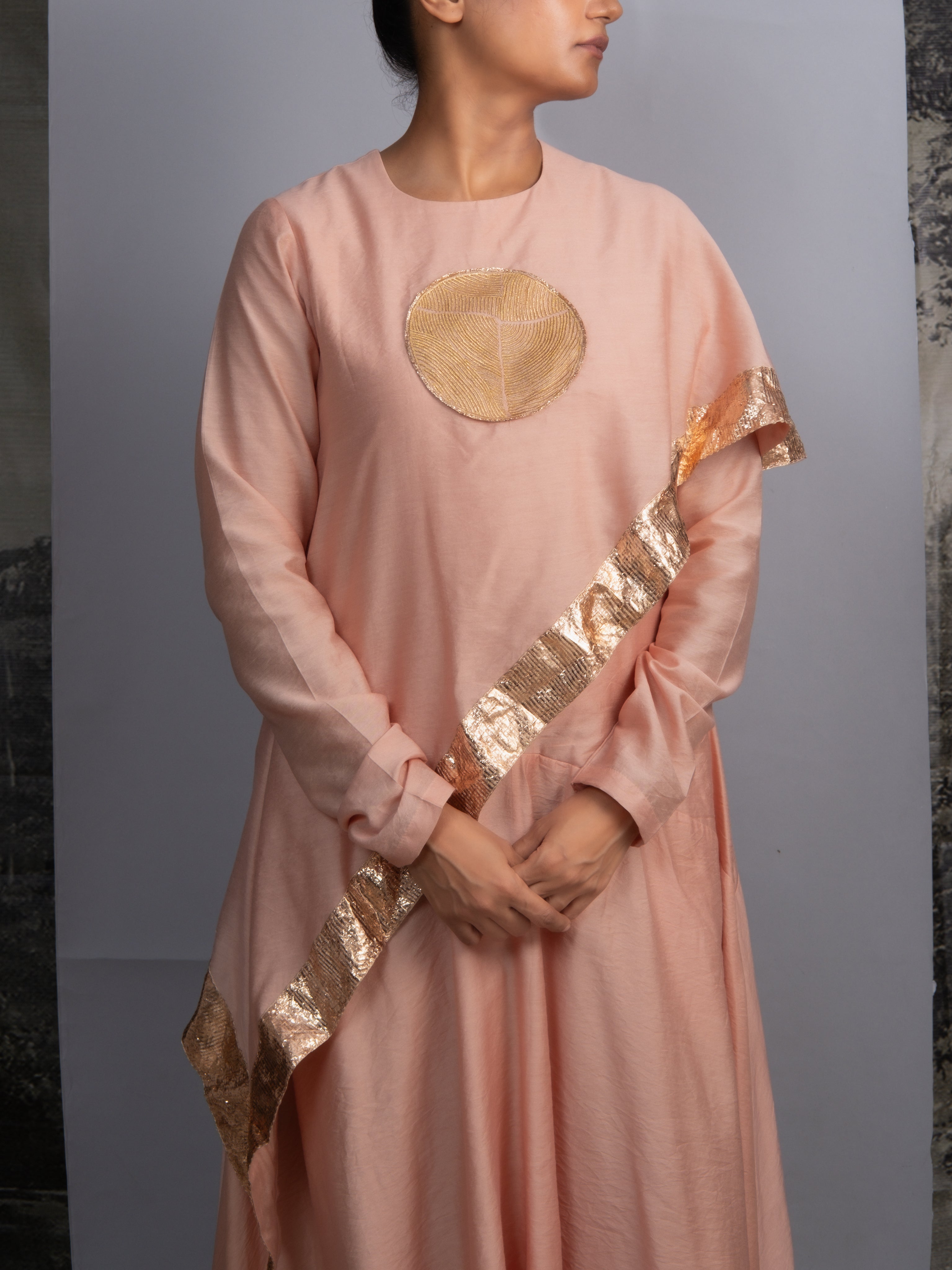 Peach Handloom Drape Dress-BENNCH