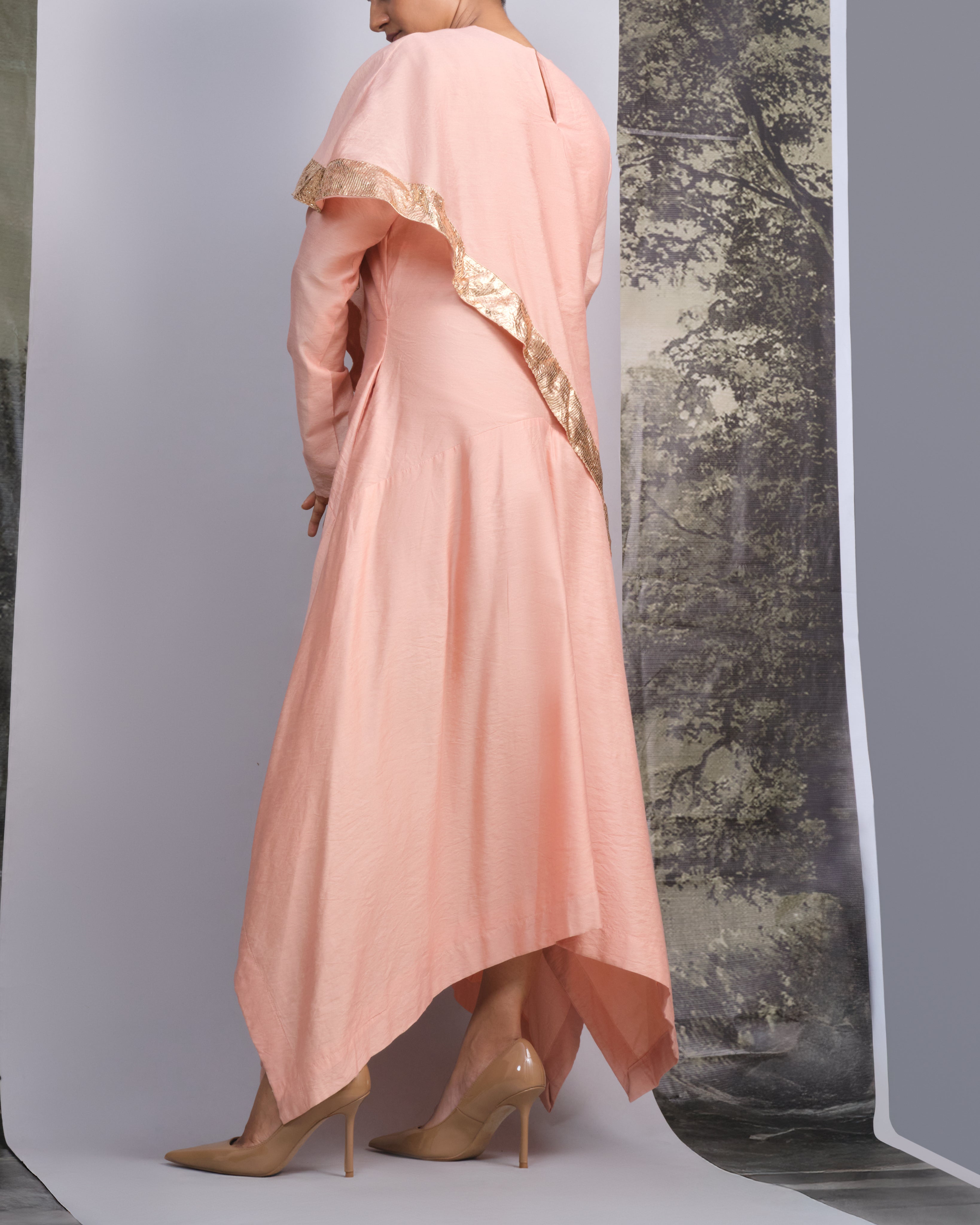 Peach Handloom Drape Dress-BENNCH