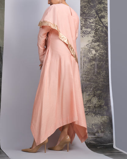 Peach Handloom Drape Dress