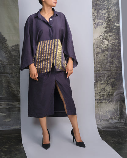 Navy Blue Chanderi Batwing Co-ord Set