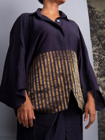 Navy Blue Chanderi Batwing Co-ord Set
