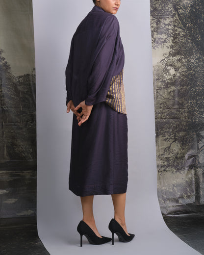 Navy Blue Chanderi Batwing Co-ord Set